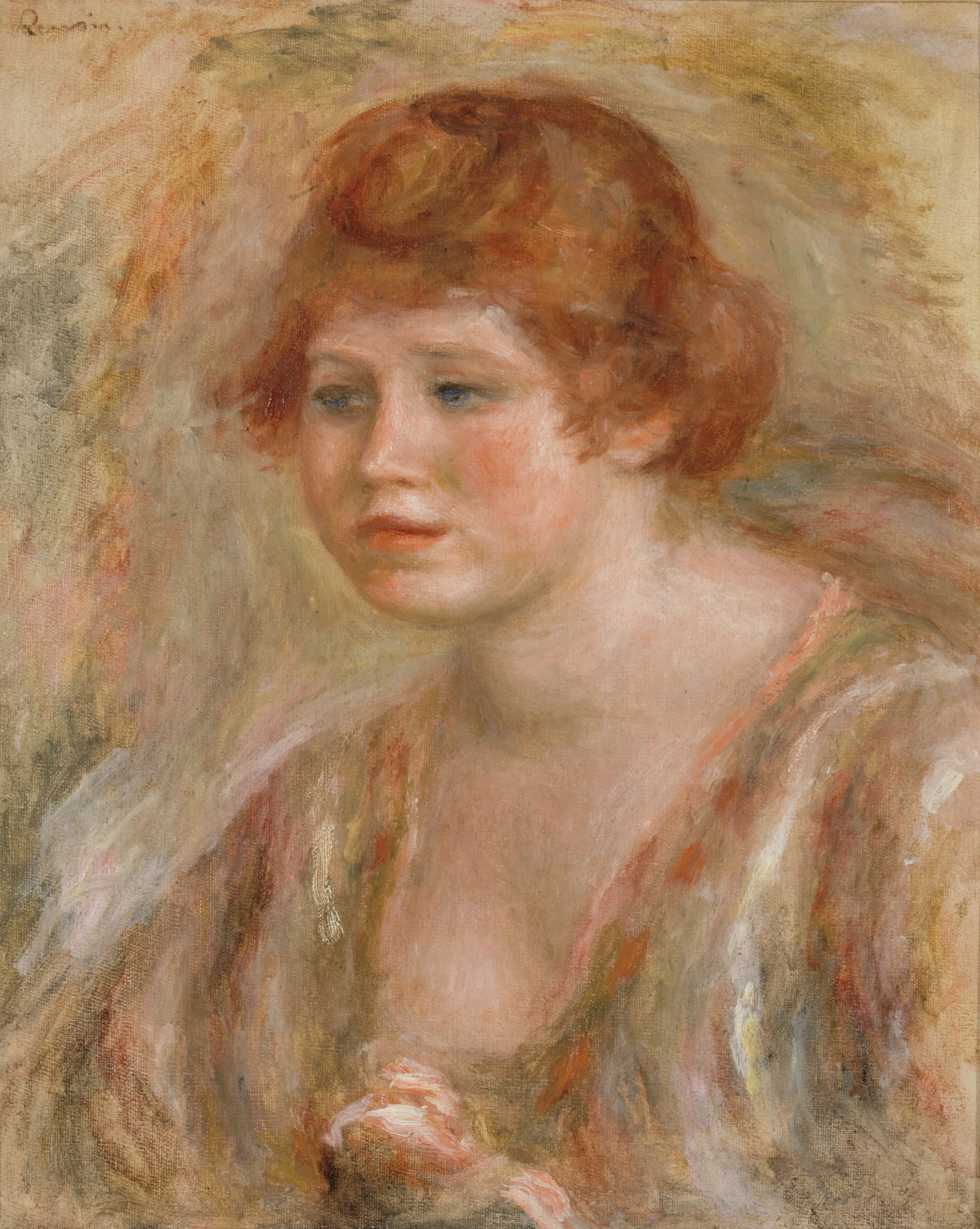 《年轻女子与玫瑰》（Young woman with rose）｜皮埃尔-奥古斯特·雷诺阿 Pierre-Auguste Renoir｜1918–1919