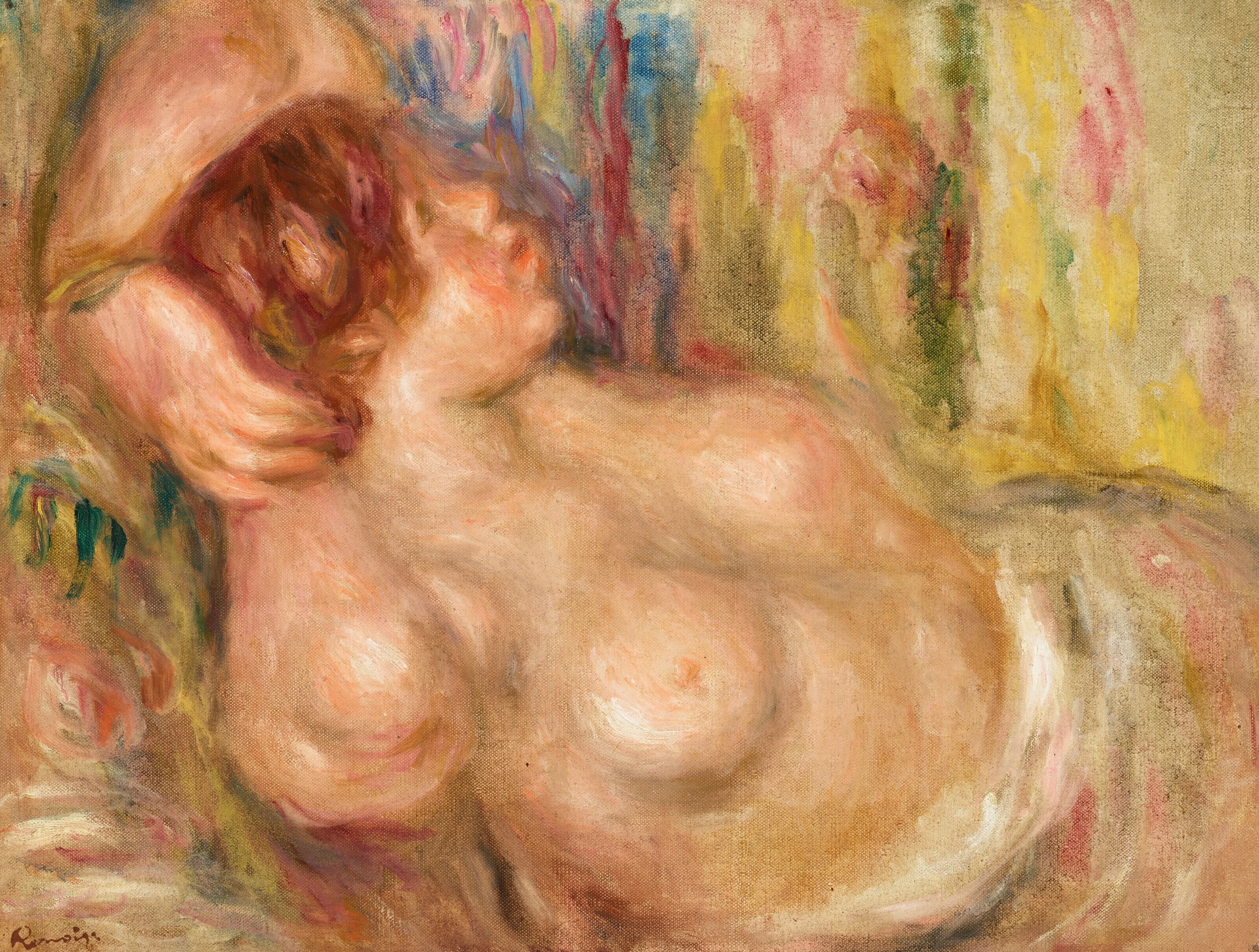 《赤裸上身的女人睡着了》（Bare-chested woman asleep）｜皮埃尔-奥古斯特·雷诺阿 Pierre-Auguste Renoir｜1919