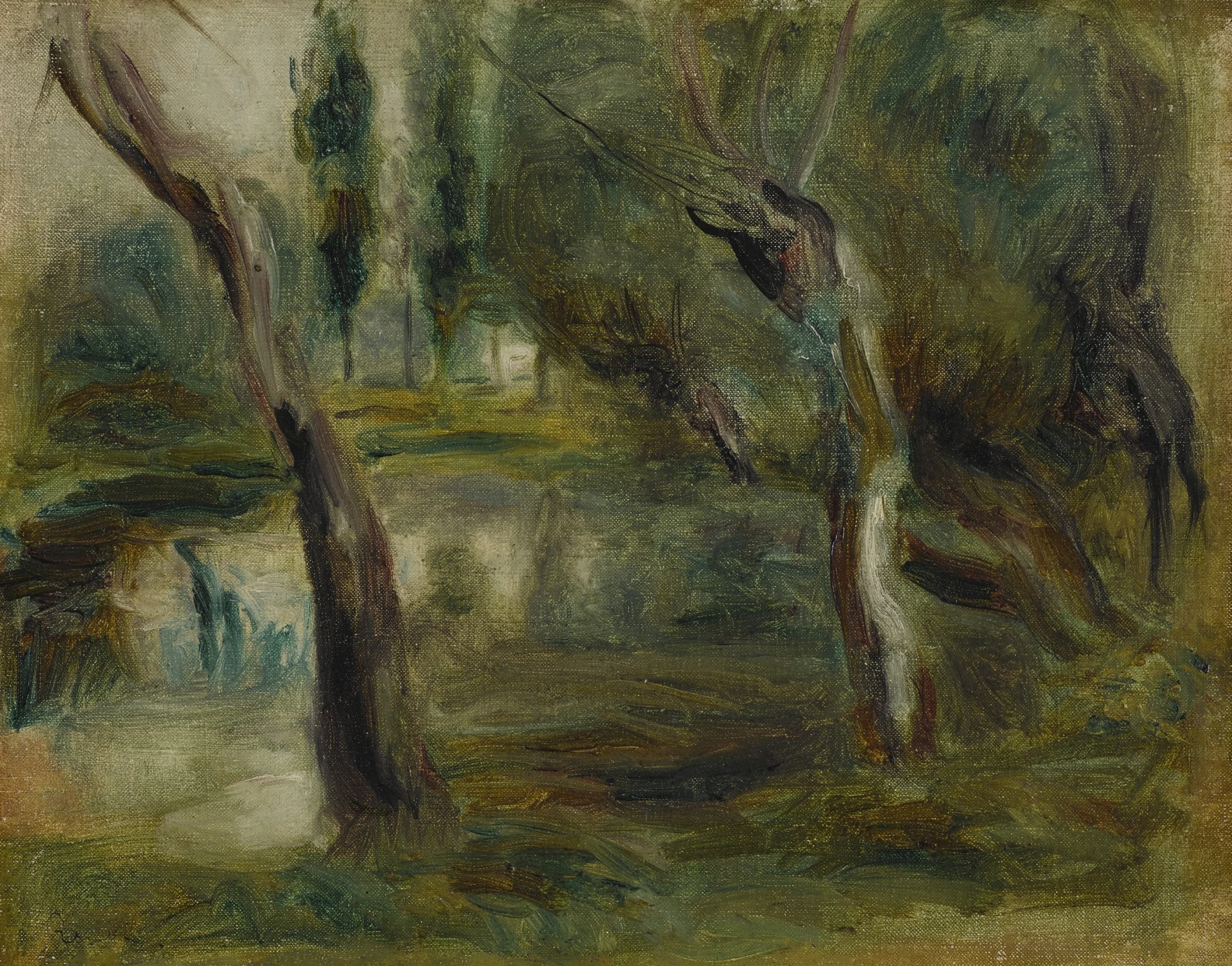《池塘边的柳树（约 187 年）》（Willow on the edge of a pond (circa 187)）｜皮埃尔-奥古斯特·雷诺阿 Pierre-Auguste Renoir｜不明