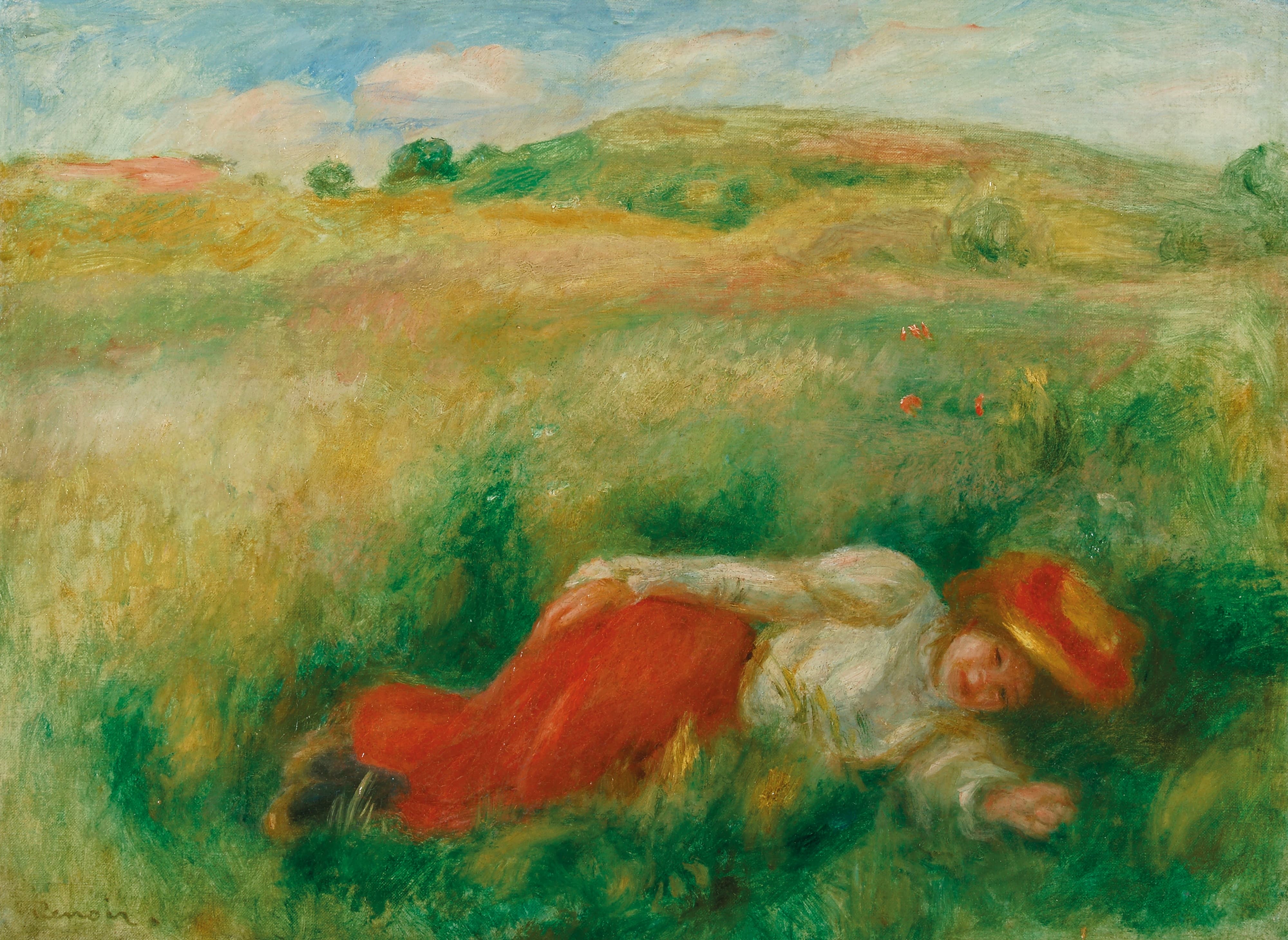 《躺在草地上的女人》（Woman Lying In Grass）｜皮埃尔-奥古斯特·雷诺阿 Pierre-Auguste Renoir｜不明