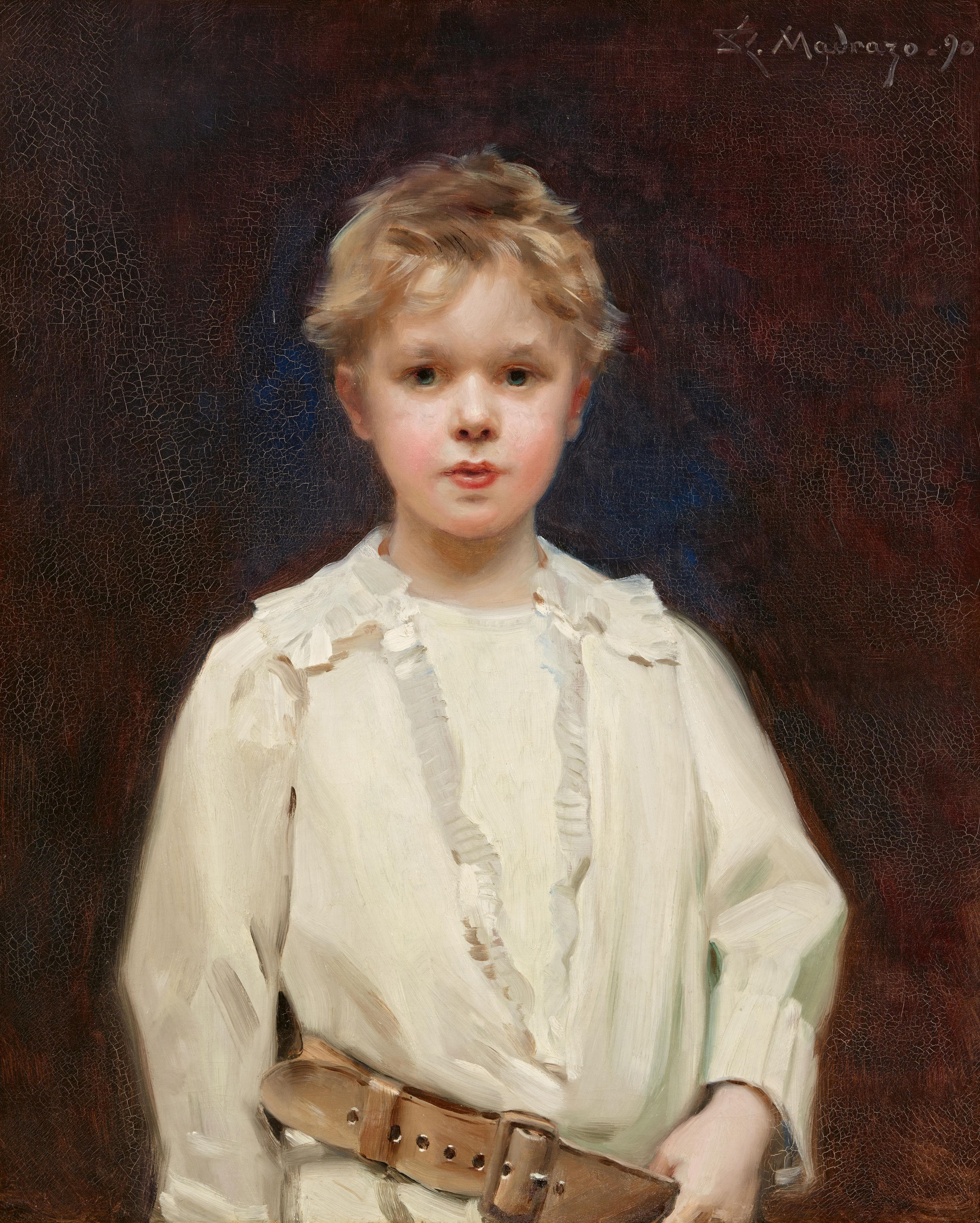 《一个穿白衬衫和棕色皮带的男孩的肖像》（portrait of a boy with a white shirt and brown leather belt）｜雷蒙多·德·马德拉索 Raimundo de Madrazo y Garreta｜不明