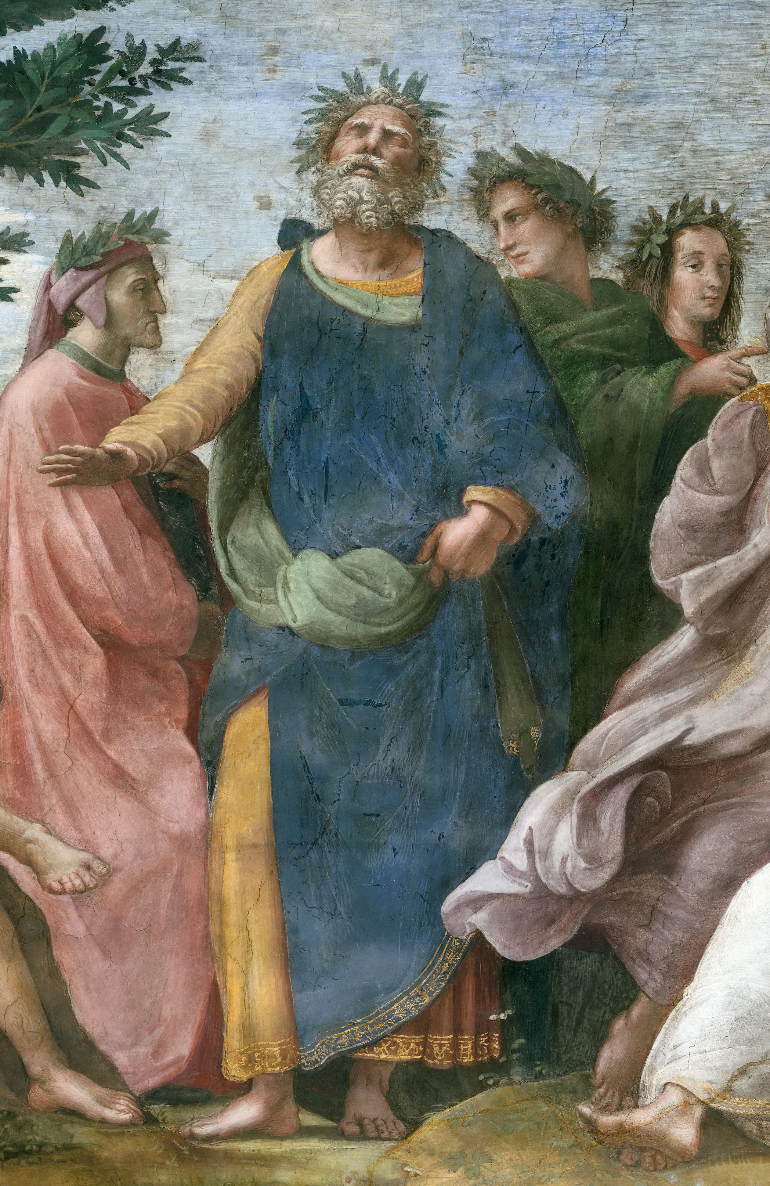 《帕尔纳索斯山：荷马、但丁与维吉尔局部》（The Parnassus: Homer, Dante and Virgil, Detail）｜拉斐尔 Raphael｜1509–1511