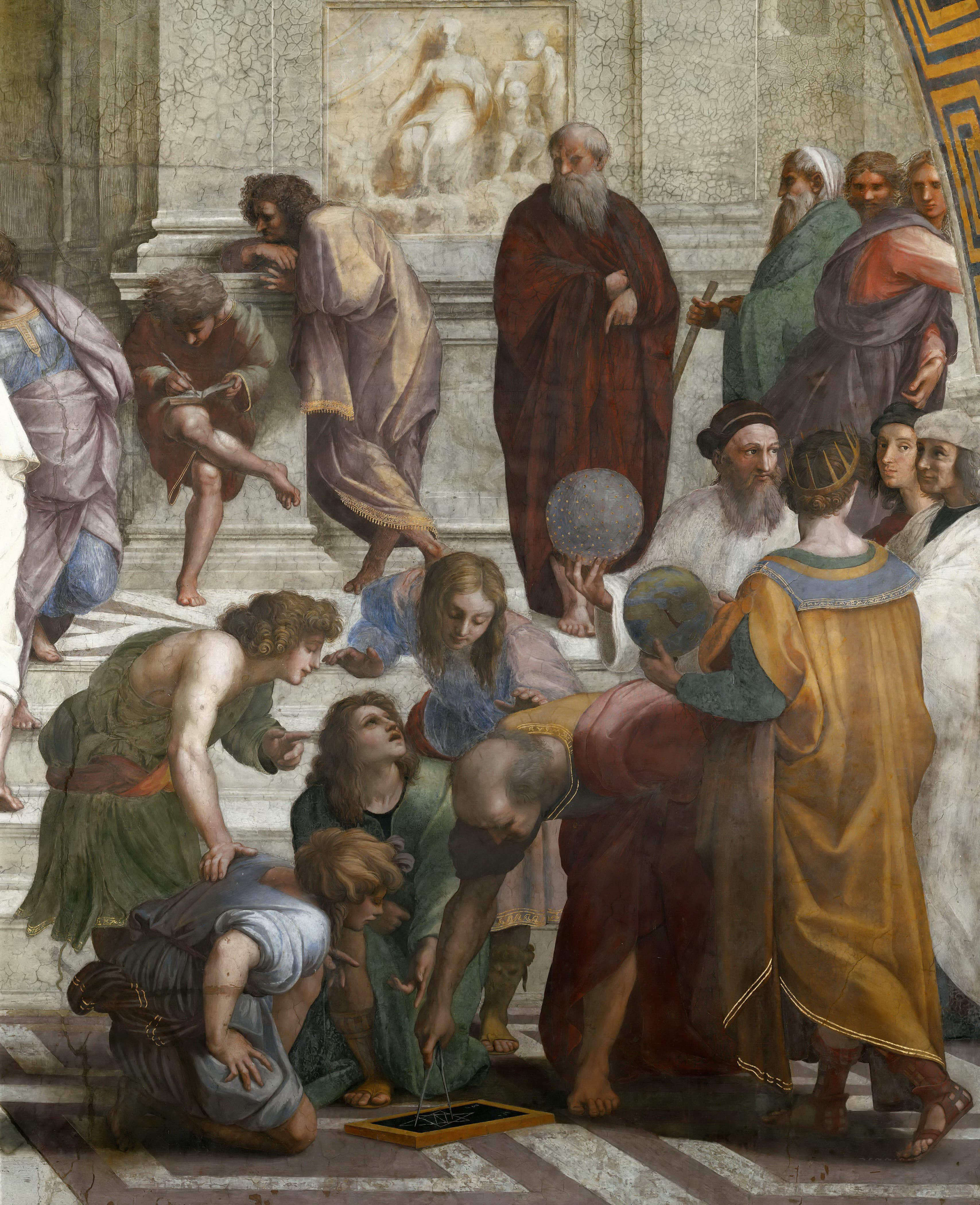 《雅典学院：毕达哥拉斯与弟子局部》（The School of Athens: Pythagoras and His Pupils, Detail）｜拉斐尔 Raphael｜1509–1511