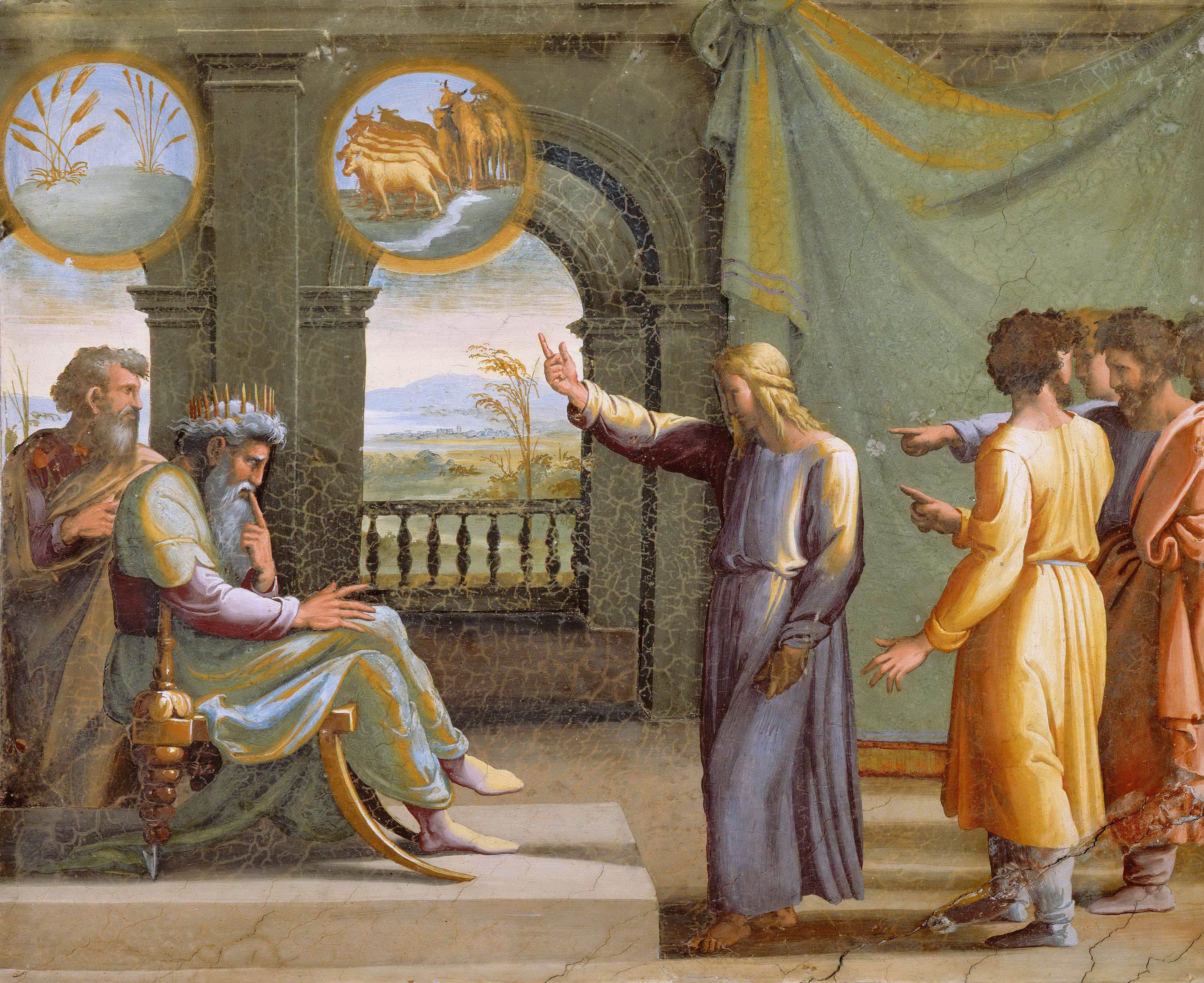 《约瑟解释法老的梦》（Joseph Interprets Pharaoh's Dreams）｜拉斐尔 Raphael｜1518–1519