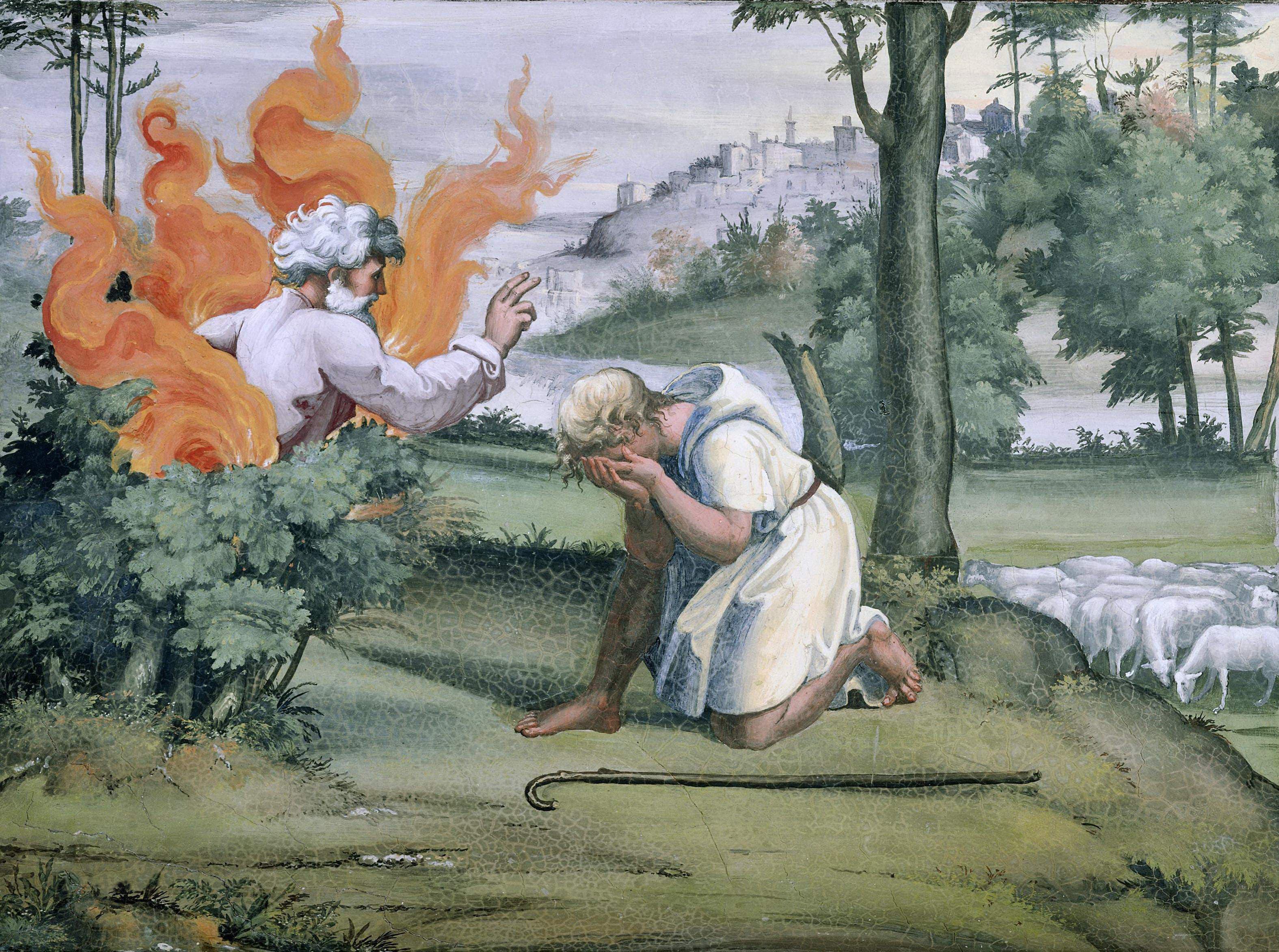 《摩西与燃烧的荆棘》（Moses and the Burning Bush）｜拉斐尔 Raphael｜1518–1519