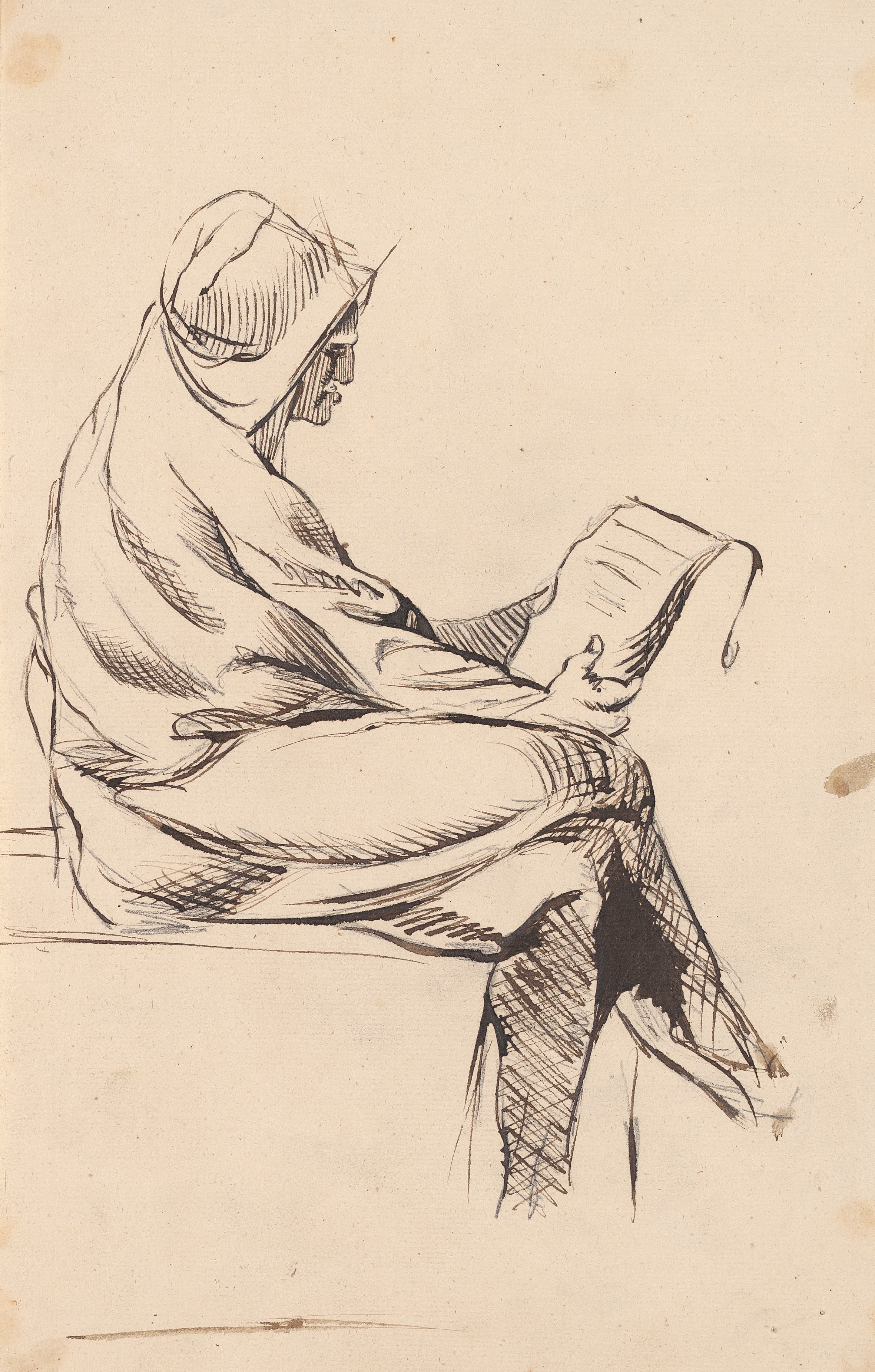 《戴兜帽的男人读书》（Hooded Man Reading）｜约书亚·雷诺兹爵士 Sir Joshua Reynolds｜不明