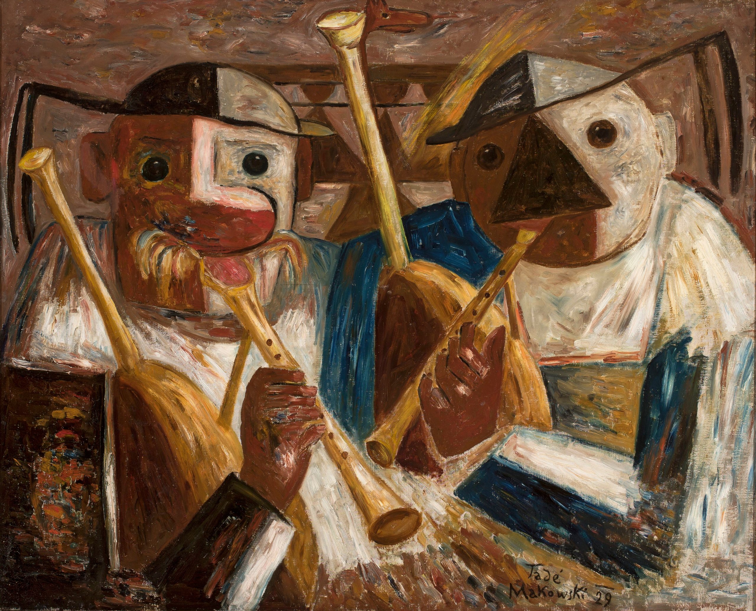 《风笛 (Biniou 球员)》（Bagpiper (Biniou players)）｜塔德乌什·马科夫斯基 Tadeusz Makowski｜1929