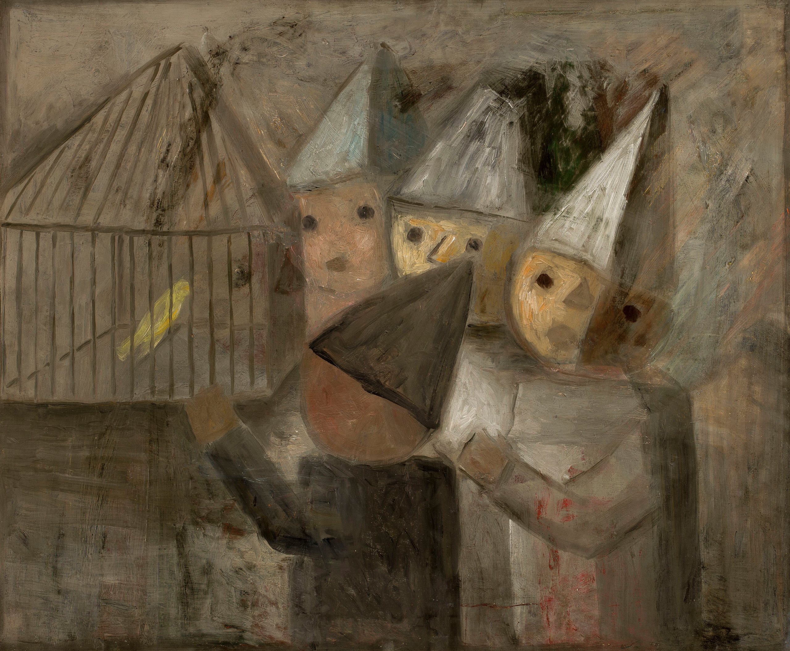 《孩子们在有金丝雀的笼子前》（Children in front of a cage with a canary）｜塔德乌什·马科夫斯基 Tadeusz Makowski｜1929