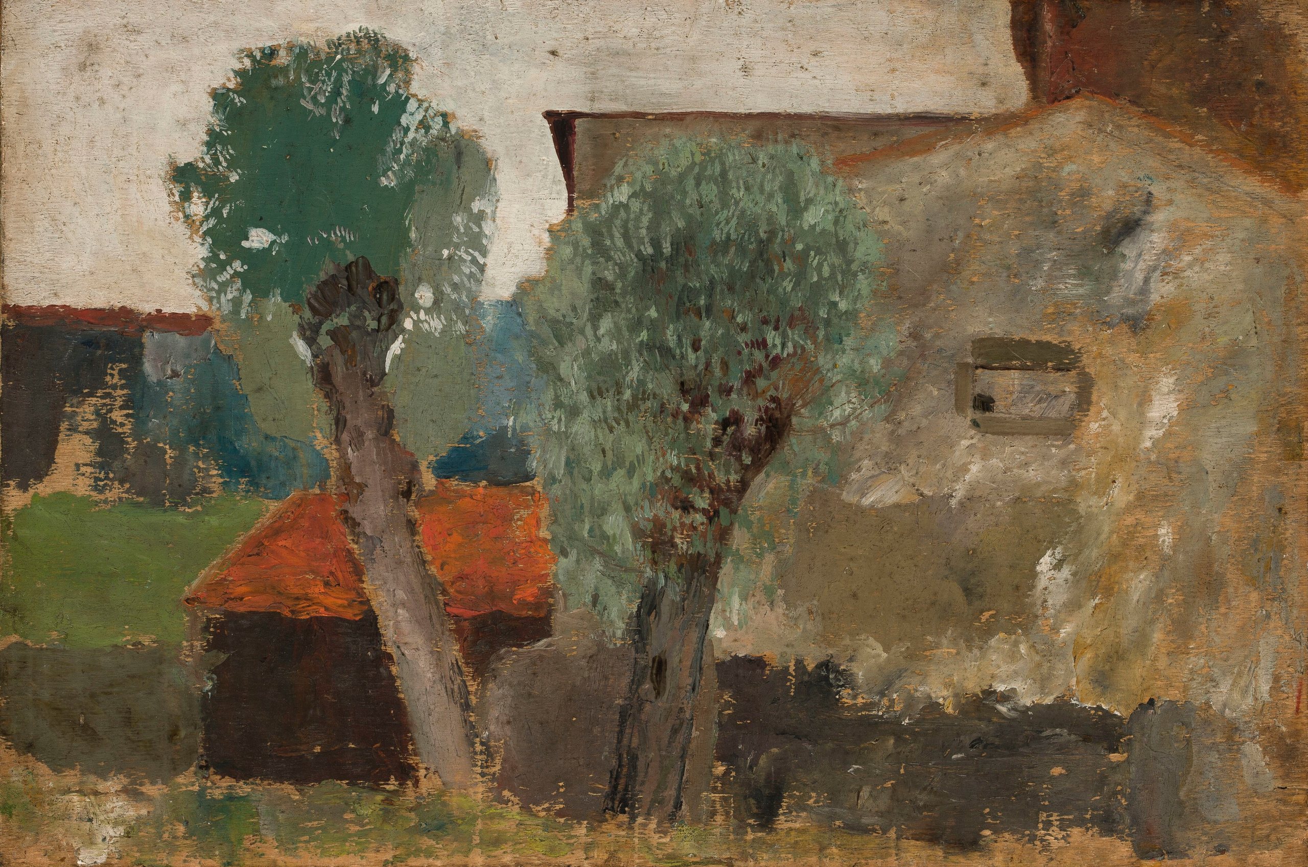 《有两棵树的房子的碎片》（Fragment of a house with two trees）｜塔德乌什·马科夫斯基 Tadeusz Makowski｜1920