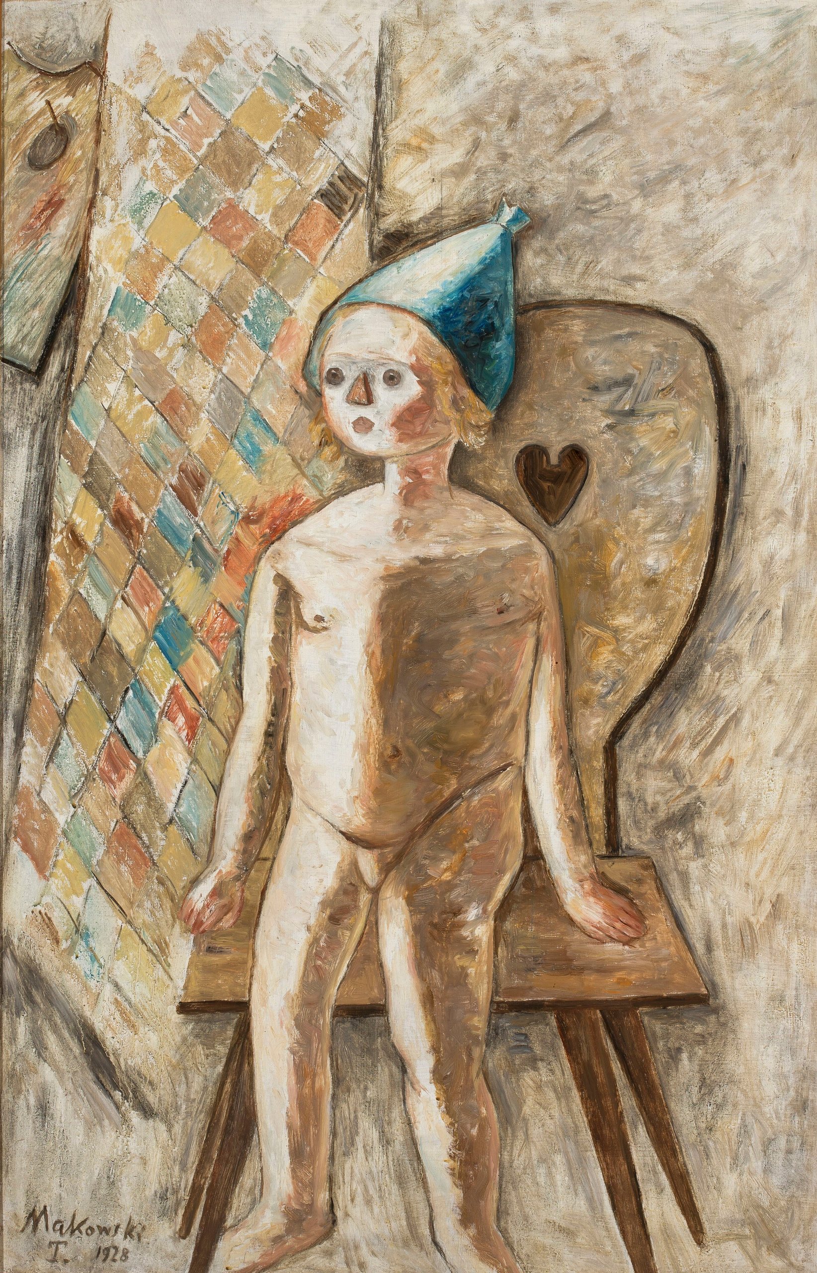《一顶蓝色帽子的裸体小女孩》（Nude little girl in a blue cap）｜塔德乌什·马科夫斯基 Tadeusz Makowski｜1928