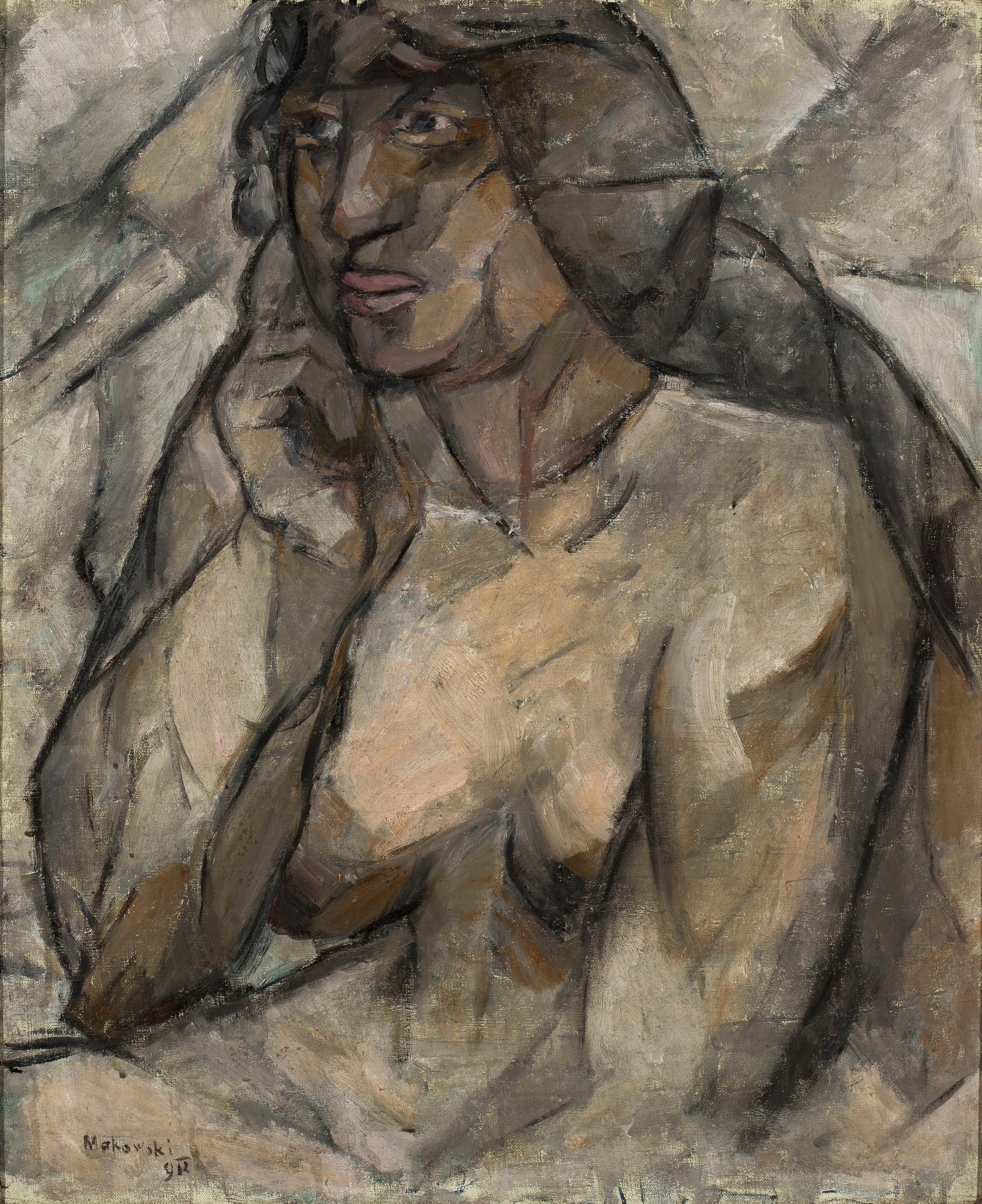 《裸体研究（女性半裸）》（Study of a nude (Female half-nude)）｜塔德乌什·马科夫斯基 Tadeusz Makowski｜1912