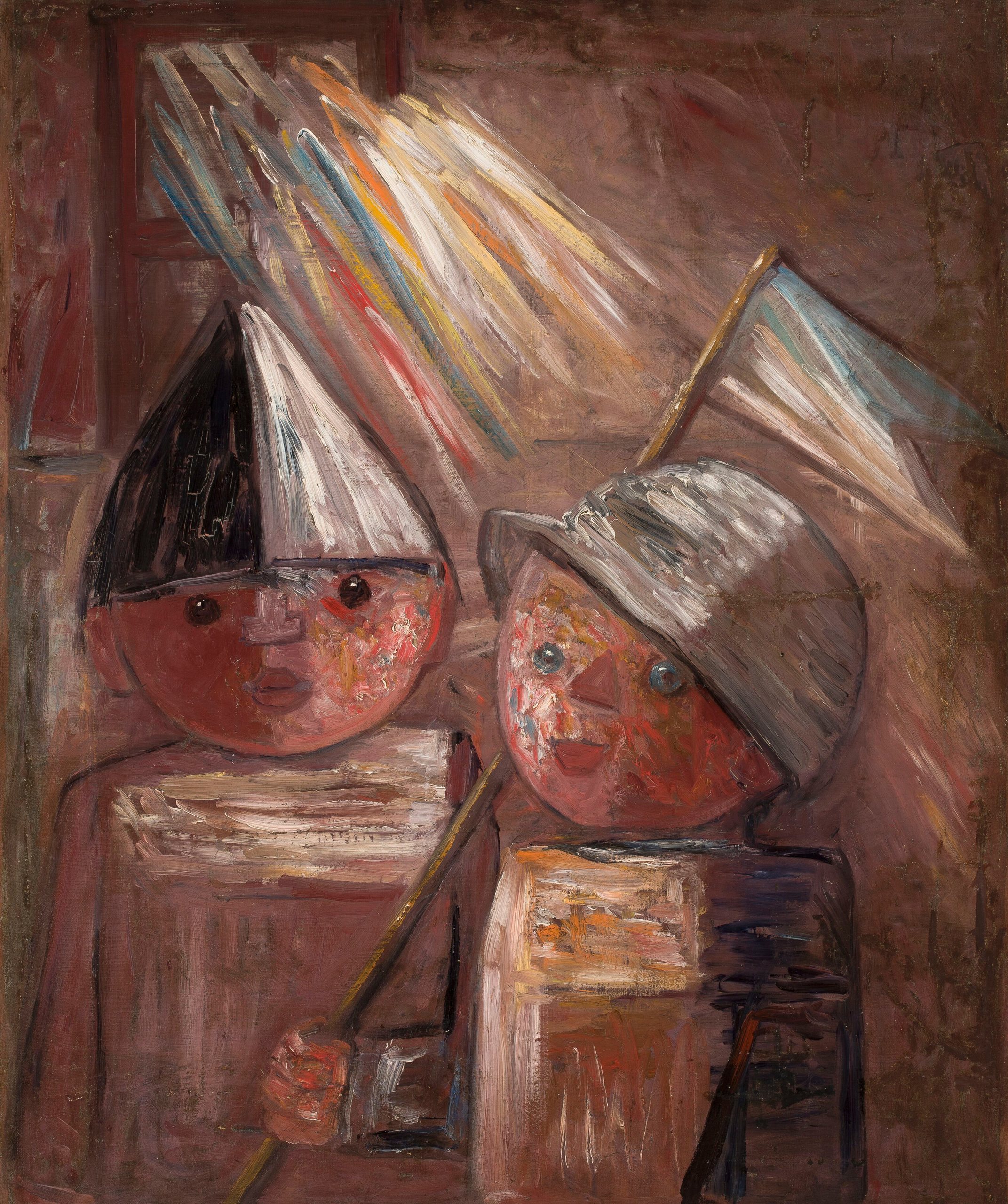 《两个拿着旗帜的孩子》（Two children with a flag）｜塔德乌什·马科夫斯基 Tadeusz Makowski｜1931