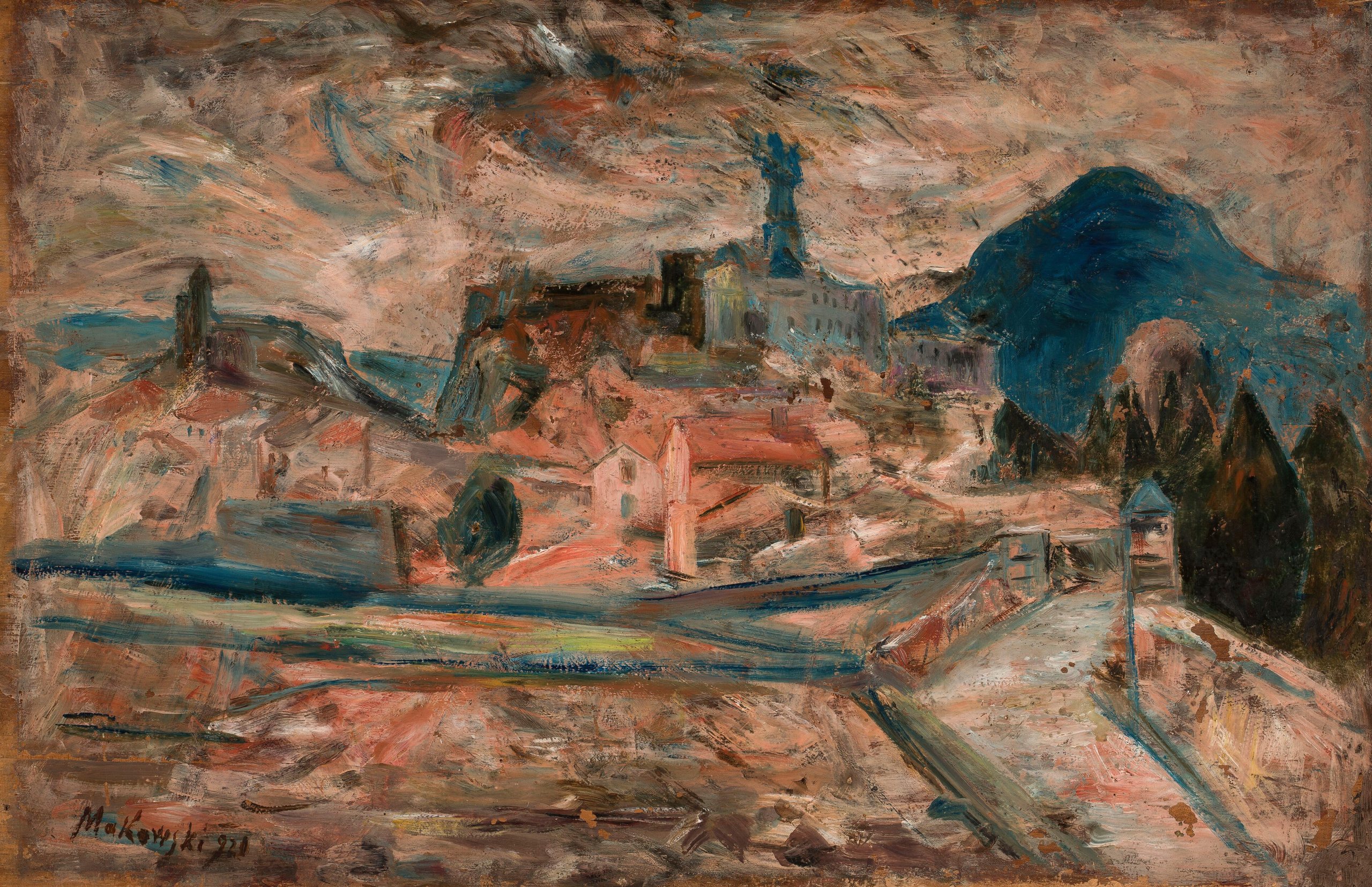 《山中小镇（勒皮）的景色》（View of a small town in the mountains (Le Puy)）｜塔德乌什·马科夫斯基 Tadeusz Makowski｜1921