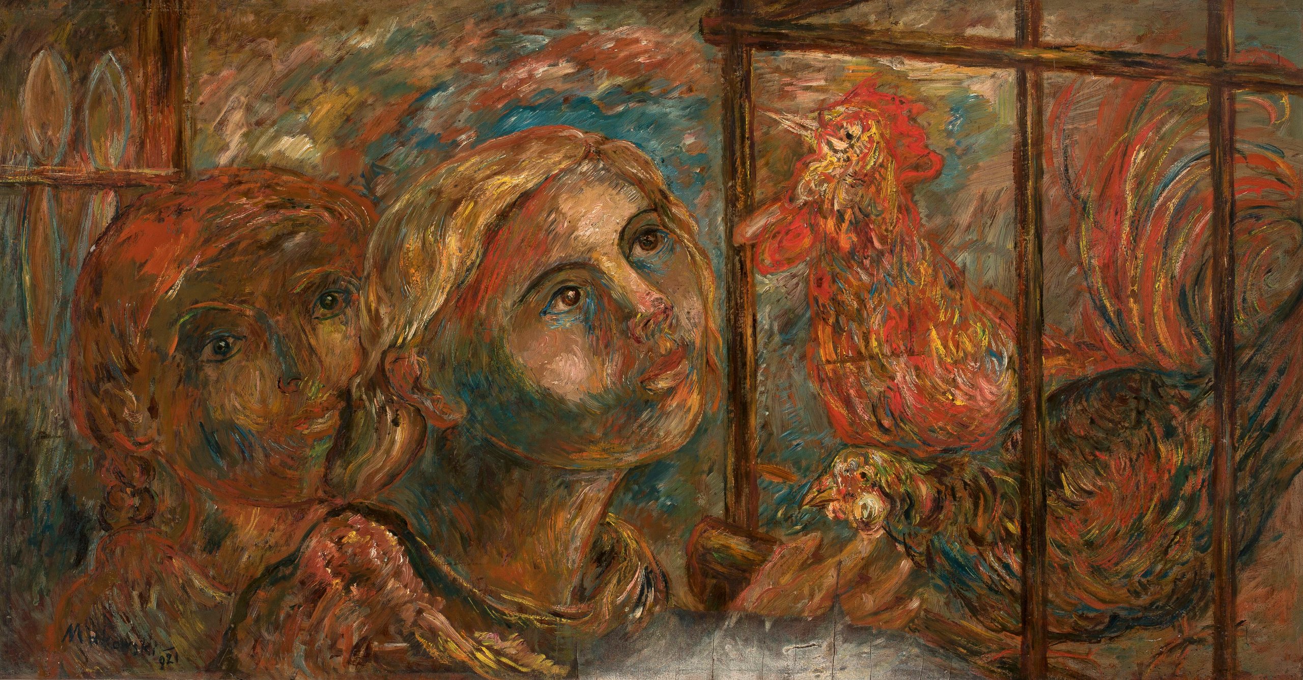 《孩子和公鸡》（Children and roosters）｜塔德乌什·马科夫斯基 Tadeusz Makowski｜1921