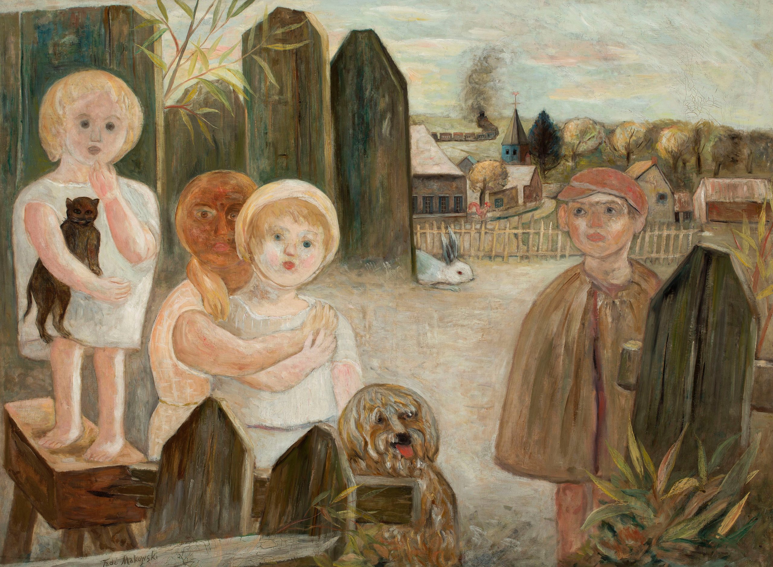 《村庄后院的孩子们》（Children in a village backyard）｜塔德乌什·马科夫斯基 Tadeusz Makowski｜1926