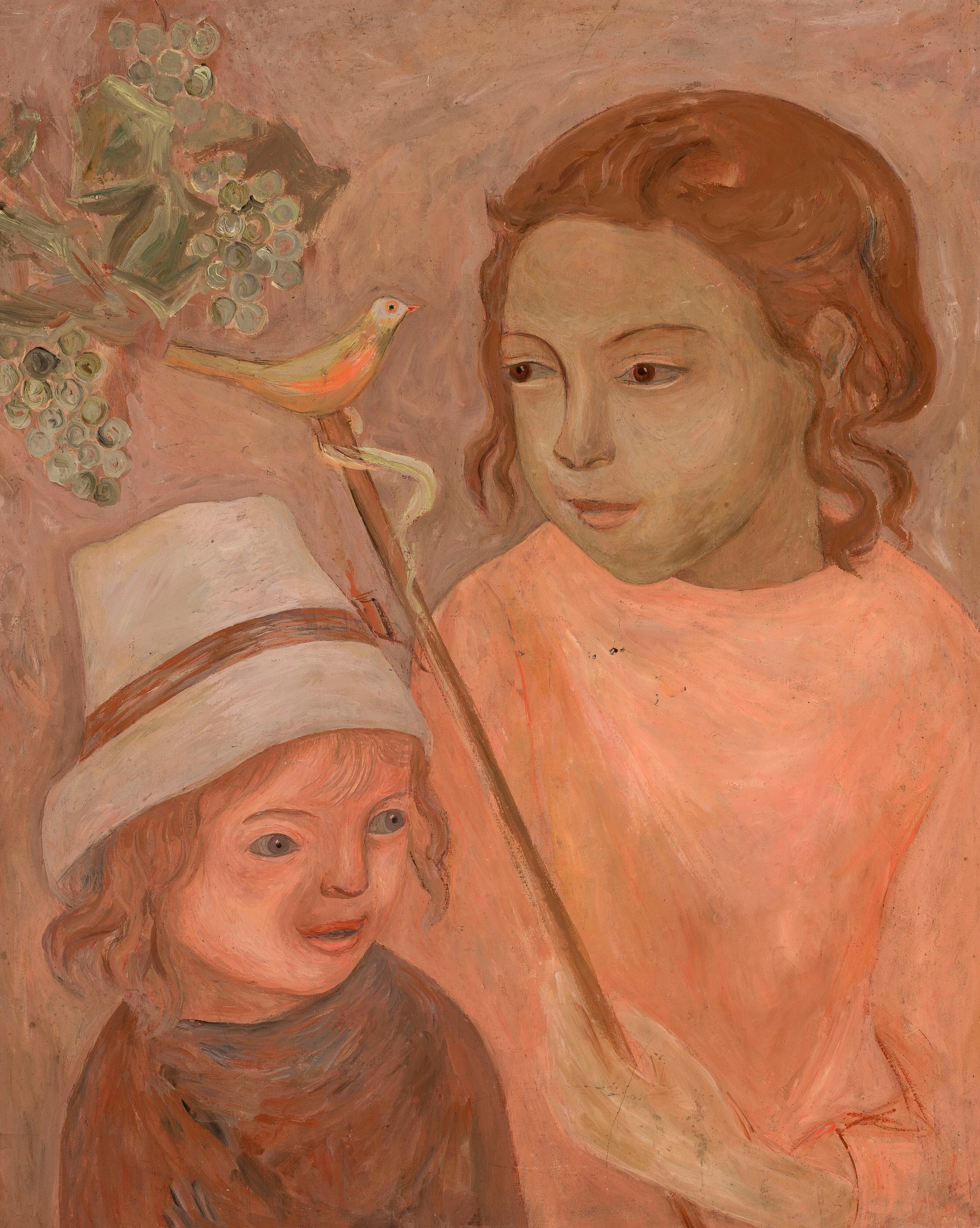 《酒吧里有一只鸟的孩子们》（Children with a bird on the bar）｜塔德乌什·马科夫斯基 Tadeusz Makowski｜1922
