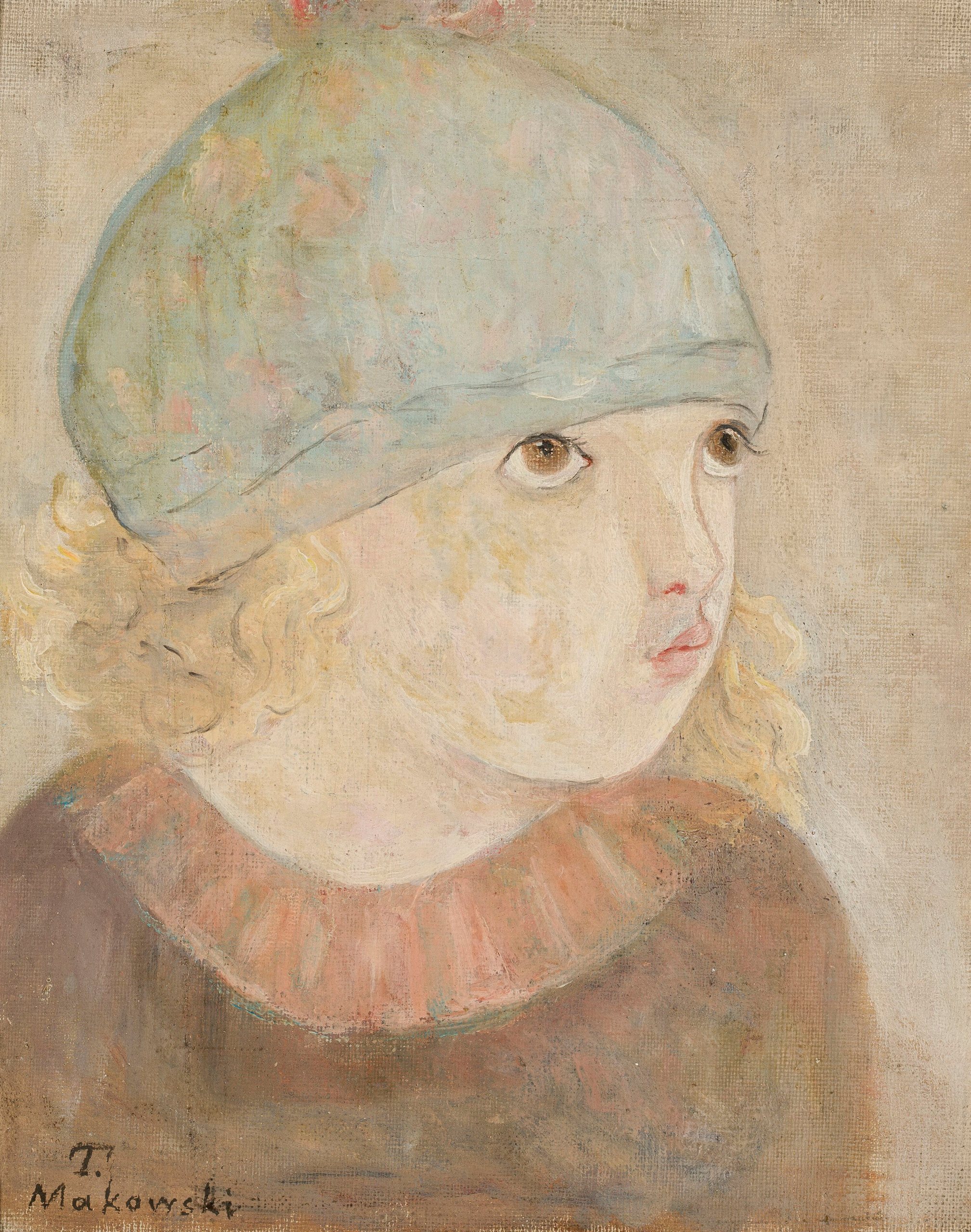 《戴蓝帽子的小女孩（菲莱特）》（Little girl in a blue hat (Fillette)）｜塔德乌什·马科夫斯基 Tadeusz Makowski｜1927