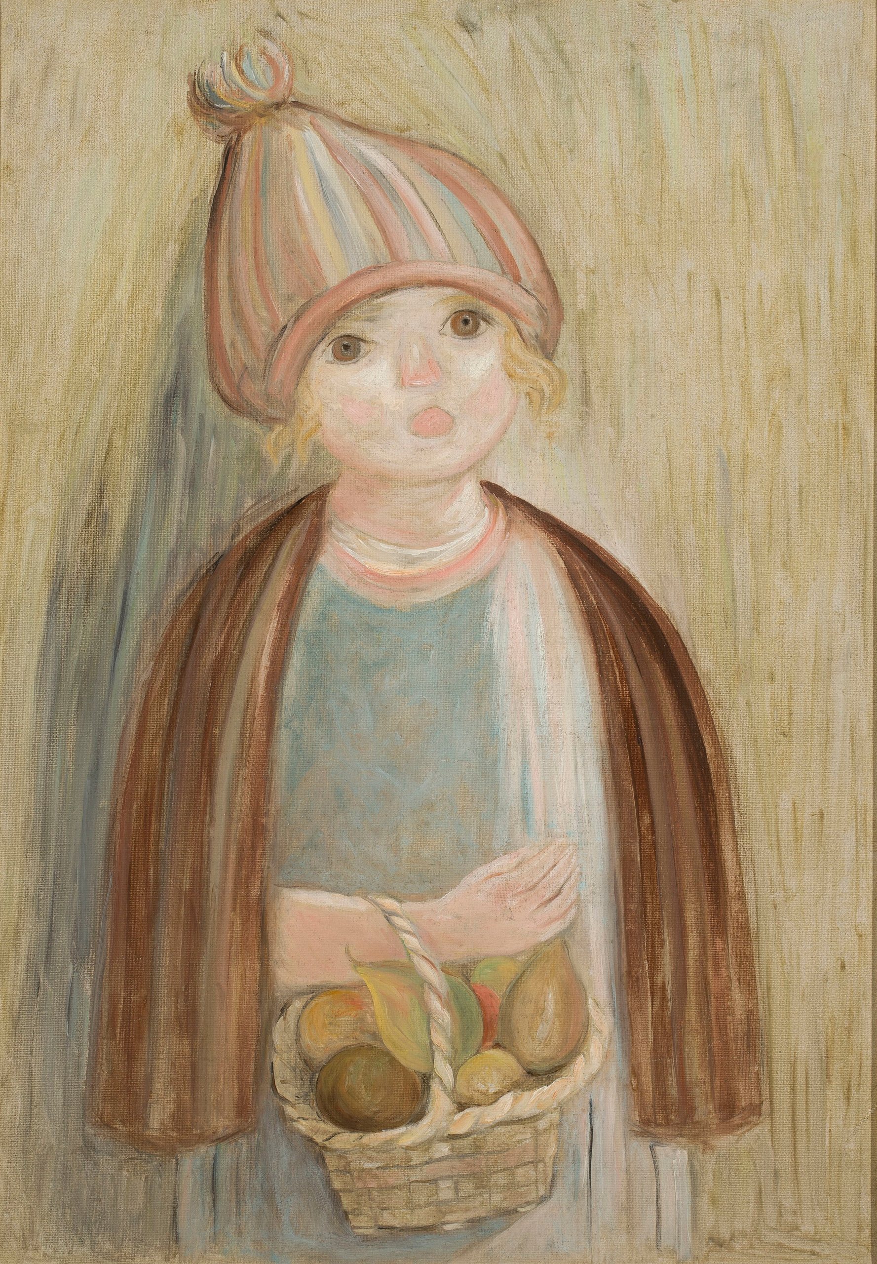 《提着一篮子梨的小女孩》（Little girl with a basket of pears）｜塔德乌什·马科夫斯基 Tadeusz Makowski｜1927