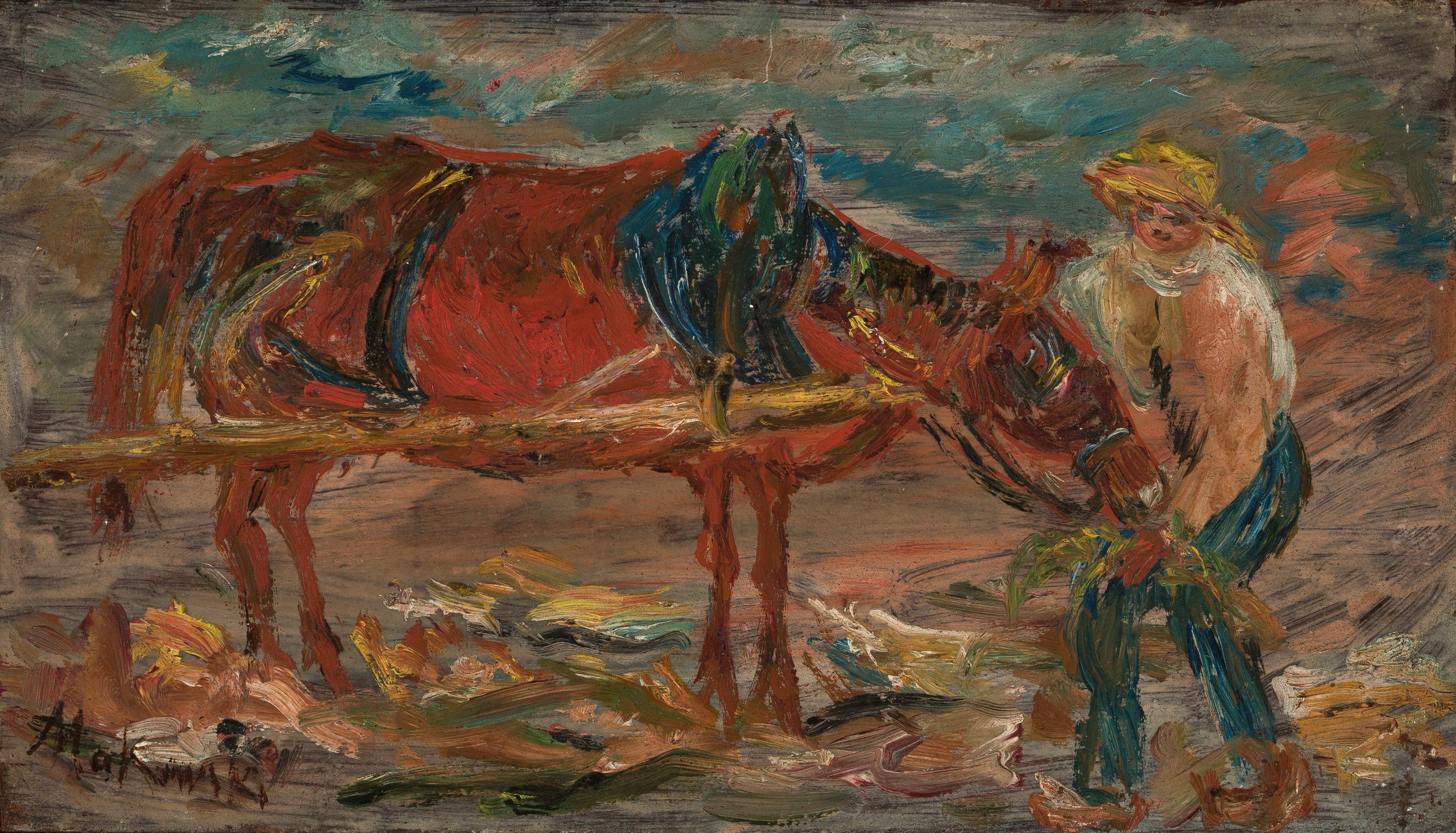 《喂马》（Feeding a horse）｜塔德乌什·马科夫斯基 Tadeusz Makowski｜1914