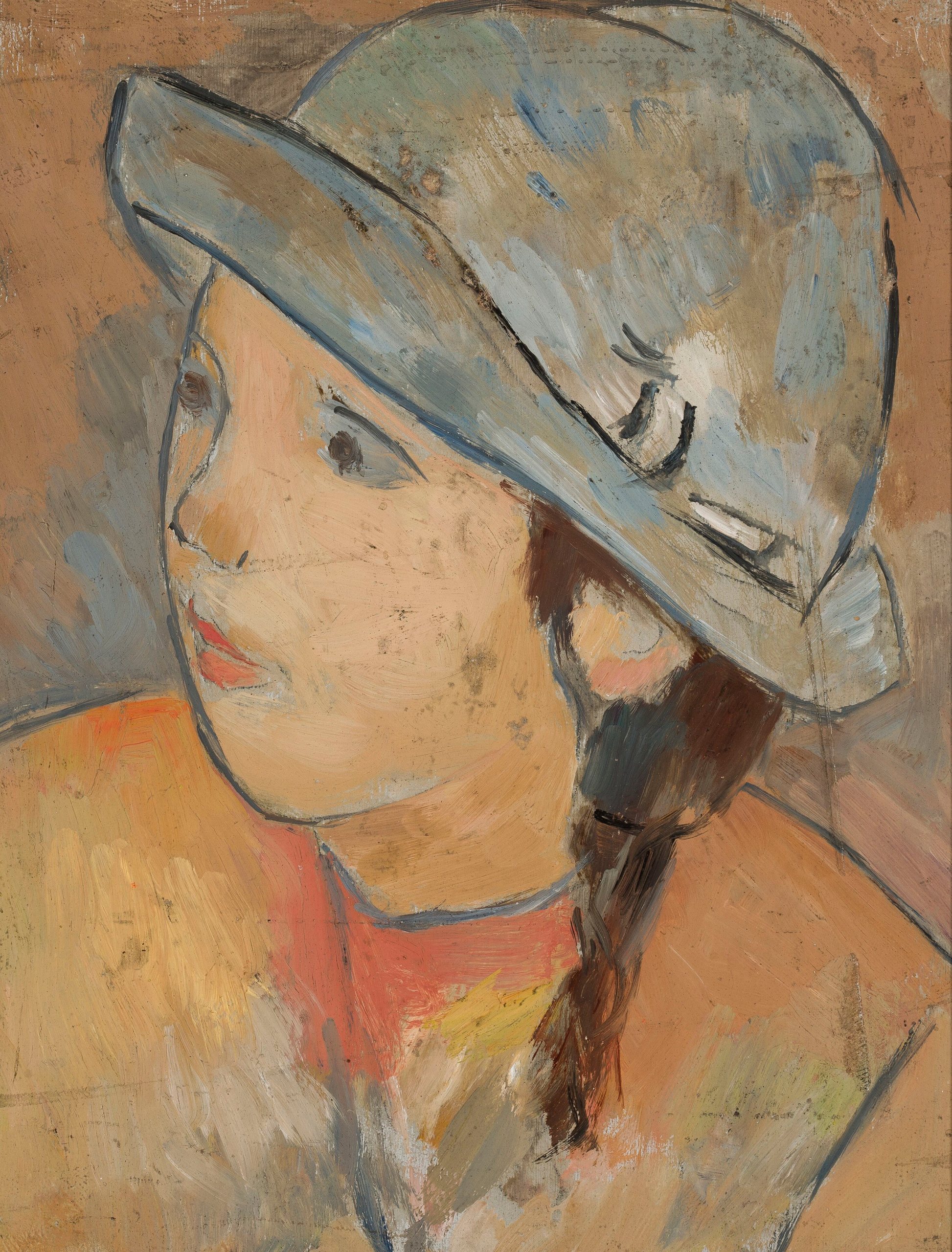 《戴蓝色帽子的女孩头像》（Head of a girl in a blue hat）｜塔德乌什·马科夫斯基 Tadeusz Makowski｜1922