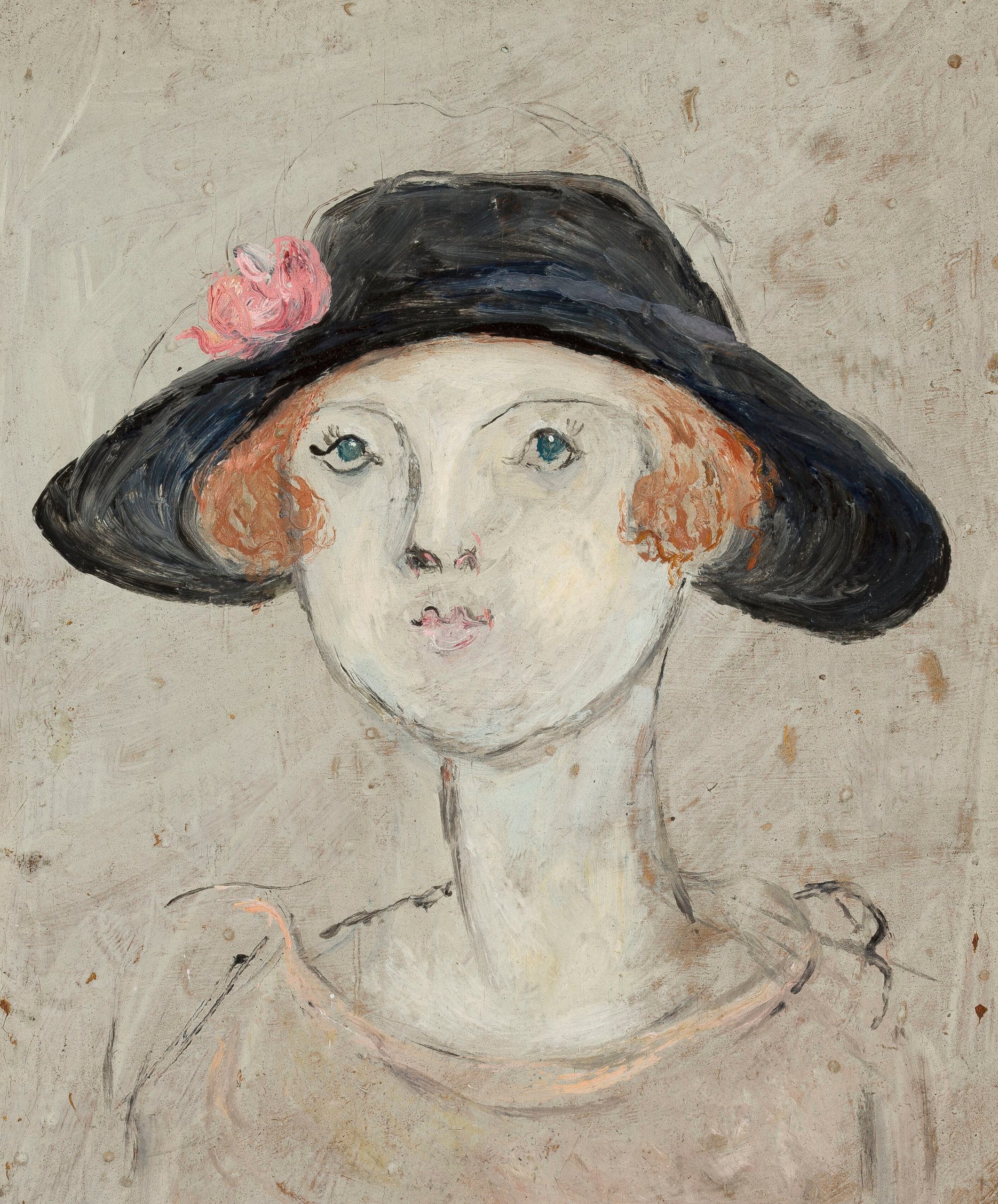 《戴黑帽子的女人头像》（Head of a woman in a black hat）｜塔德乌什·马科夫斯基 Tadeusz Makowski｜1925