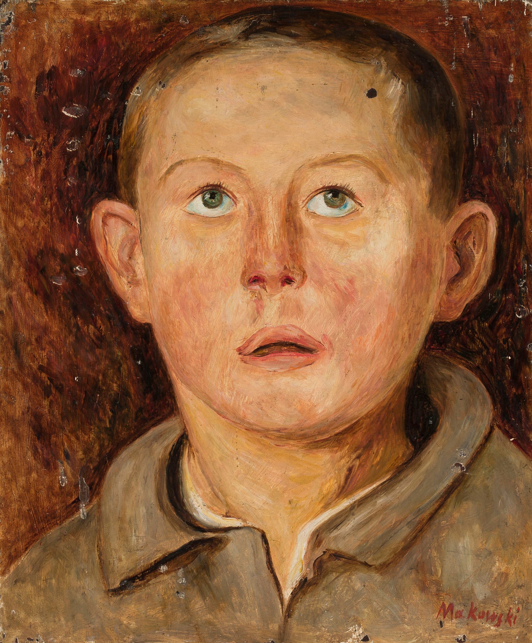 《解开领子的男生头像》（Head of a boy in an unbuttoned collar）｜塔德乌什·马科夫斯基 Tadeusz Makowski｜1919