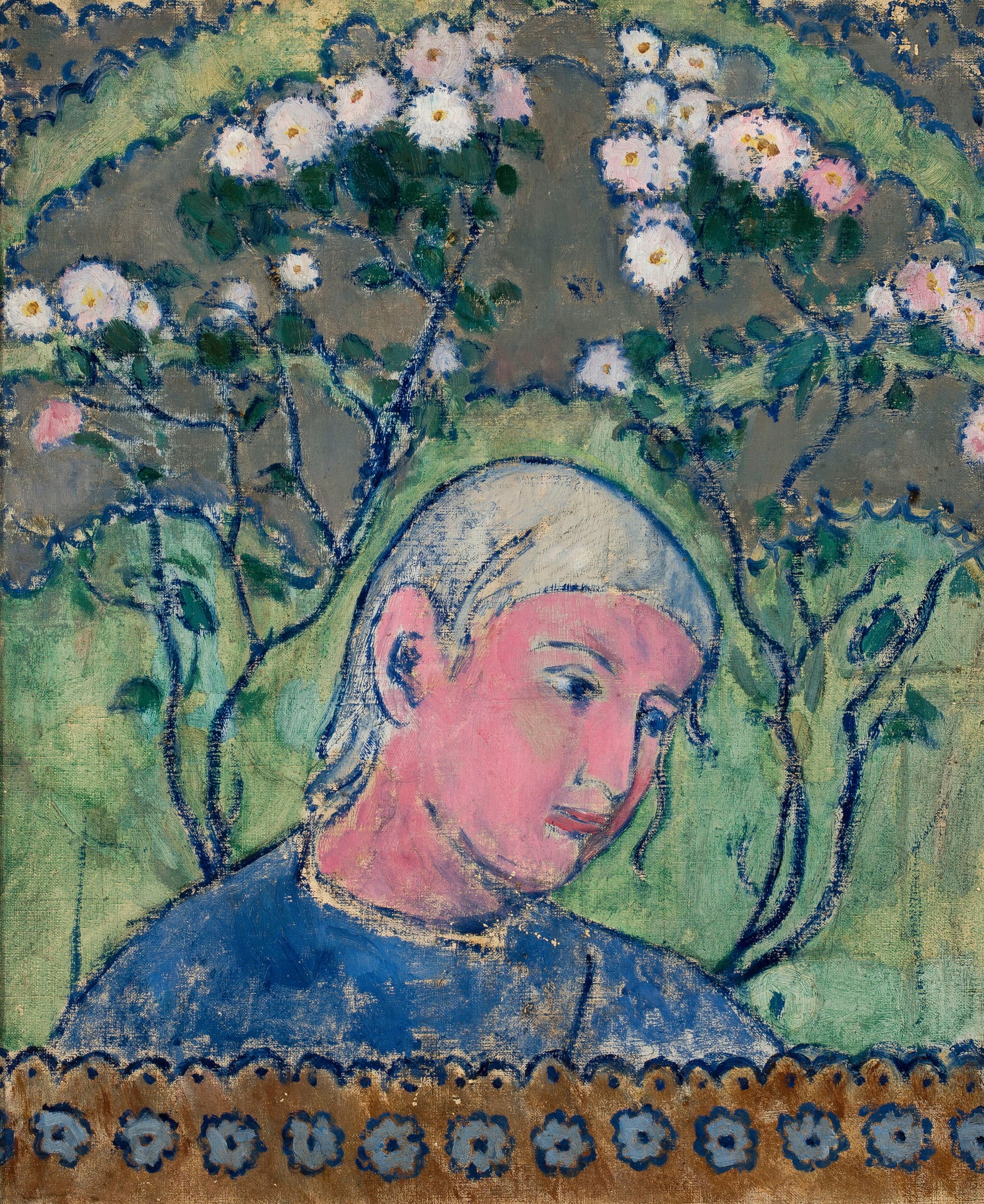 《鲜花女孩头像》（Head of a girl in flowers）｜塔德乌什·马科夫斯基 Tadeusz Makowski｜1909