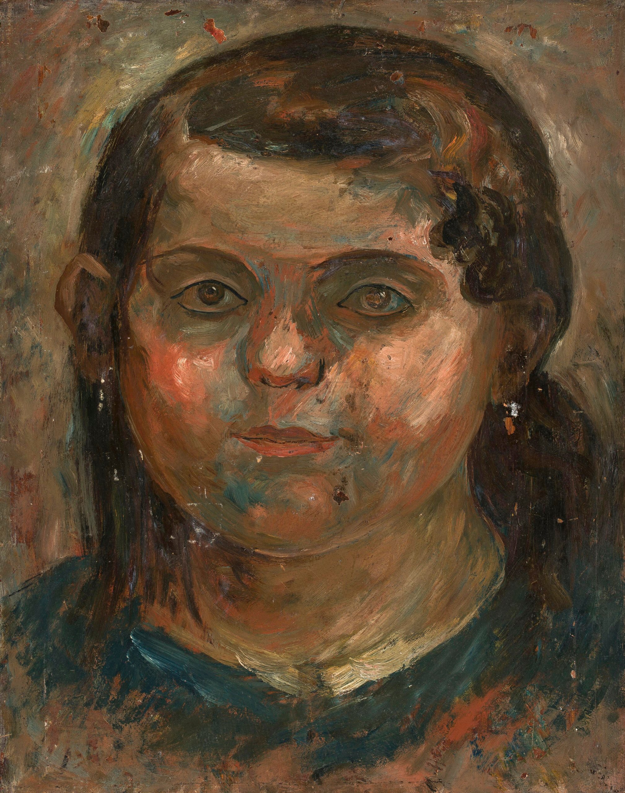 《蓝色裙子小女孩头像》（Head of a little girl in a blue dress）｜塔德乌什·马科夫斯基 Tadeusz Makowski｜1919