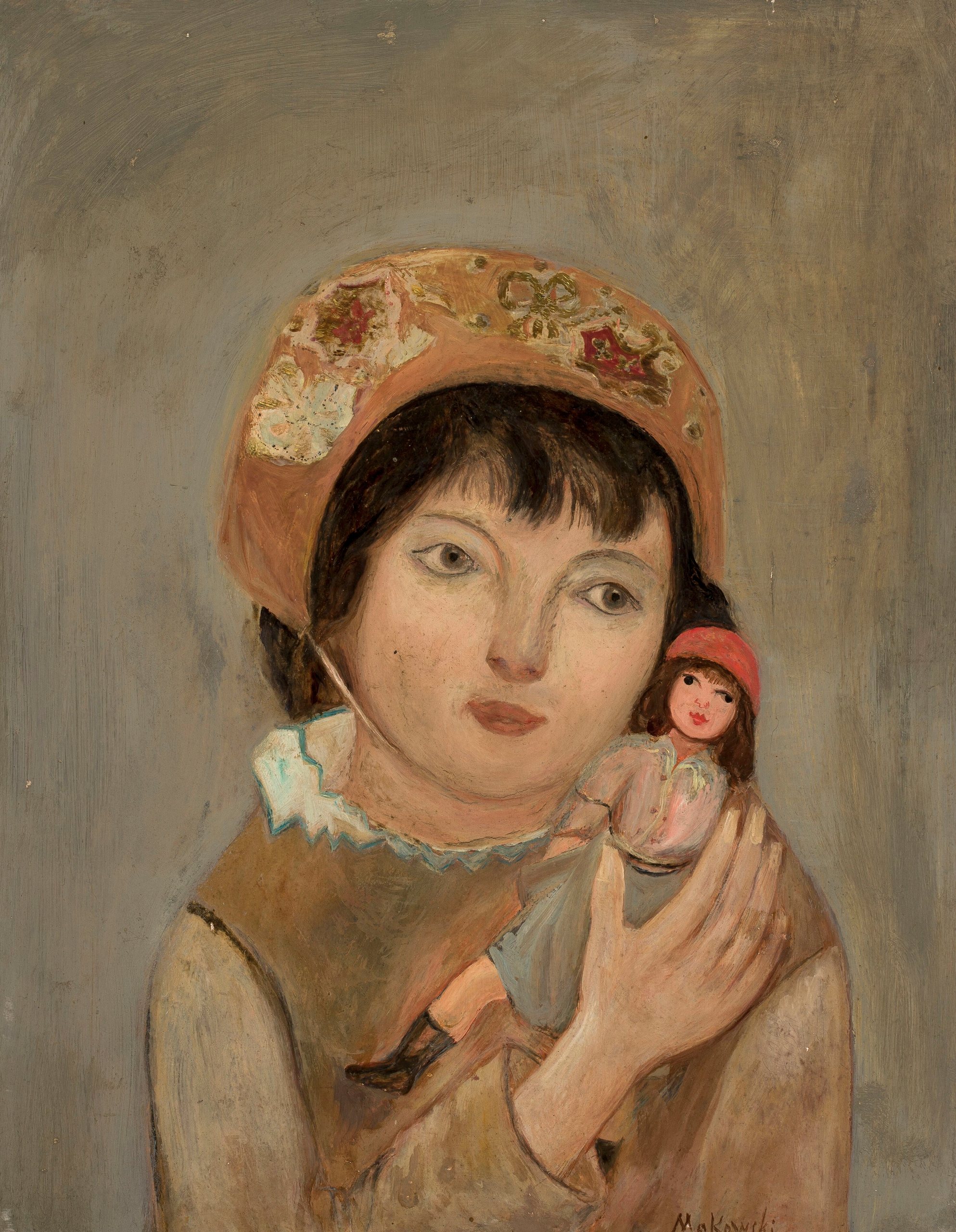 《有洋娃娃的小女孩》（Little girl with a doll）｜塔德乌什·马科夫斯基 Tadeusz Makowski｜1922