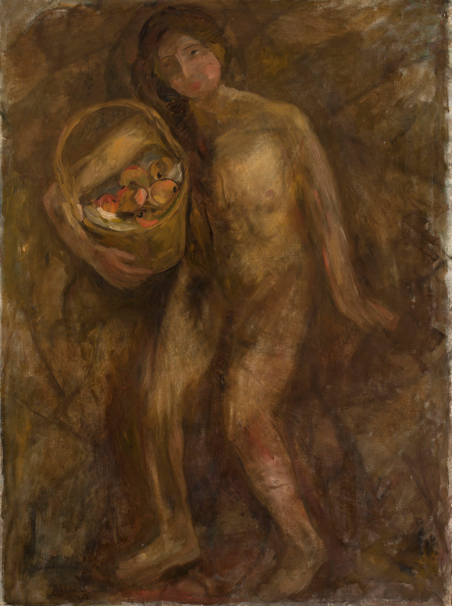 《提着一篮子苹果的裸体女孩》（Nude girl with a basket of apples）｜塔德乌什·马科夫斯基 Tadeusz Makowski｜1912