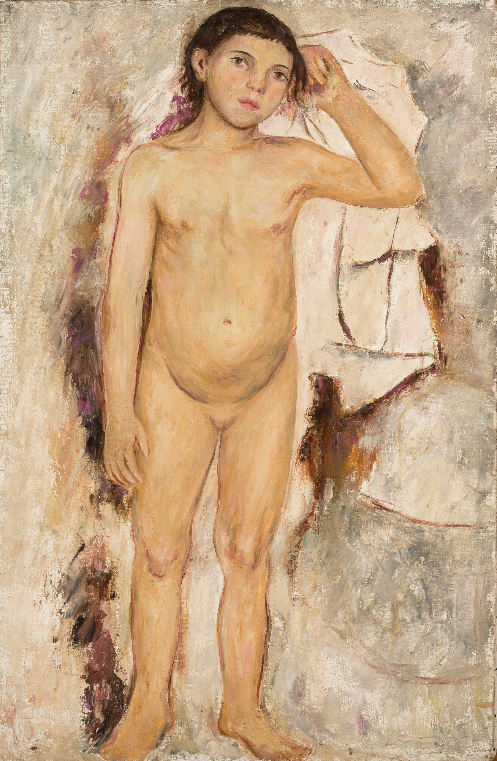 《举起手的裸体小女孩》（Nude little girl with a raised hand）｜塔德乌什·马科夫斯基 Tadeusz Makowski｜1923