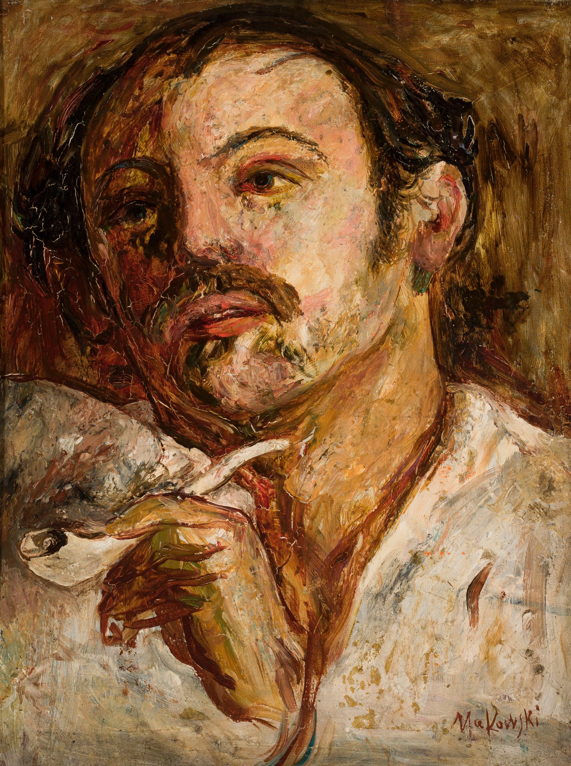 《一个拿着烟斗的男人的肖像》（Portrait of a man with a smoking pipe）｜塔德乌什·马科夫斯基 Tadeusz Makowski｜1919