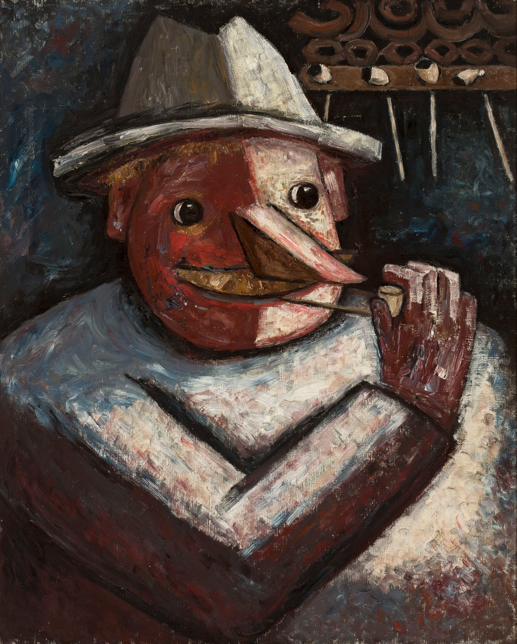 《一个拿着管道的男人的肖像》（Portrait of a man with pipes）｜塔德乌什·马科夫斯基 Tadeusz Makowski｜1930