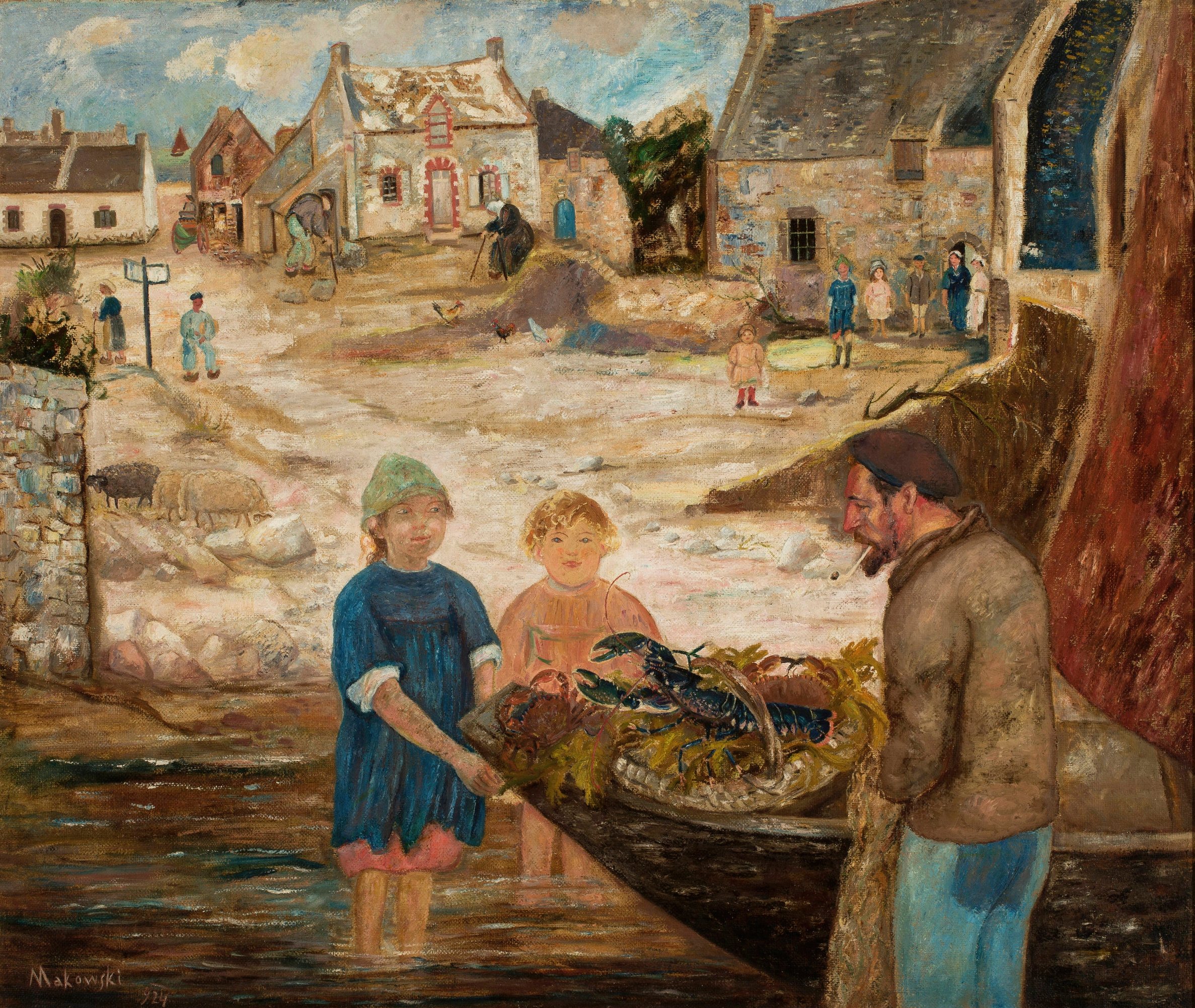 《钓小龙虾归来》（Return from a crayfish fishing trip）｜塔德乌什·马科夫斯基 Tadeusz Makowski｜1924