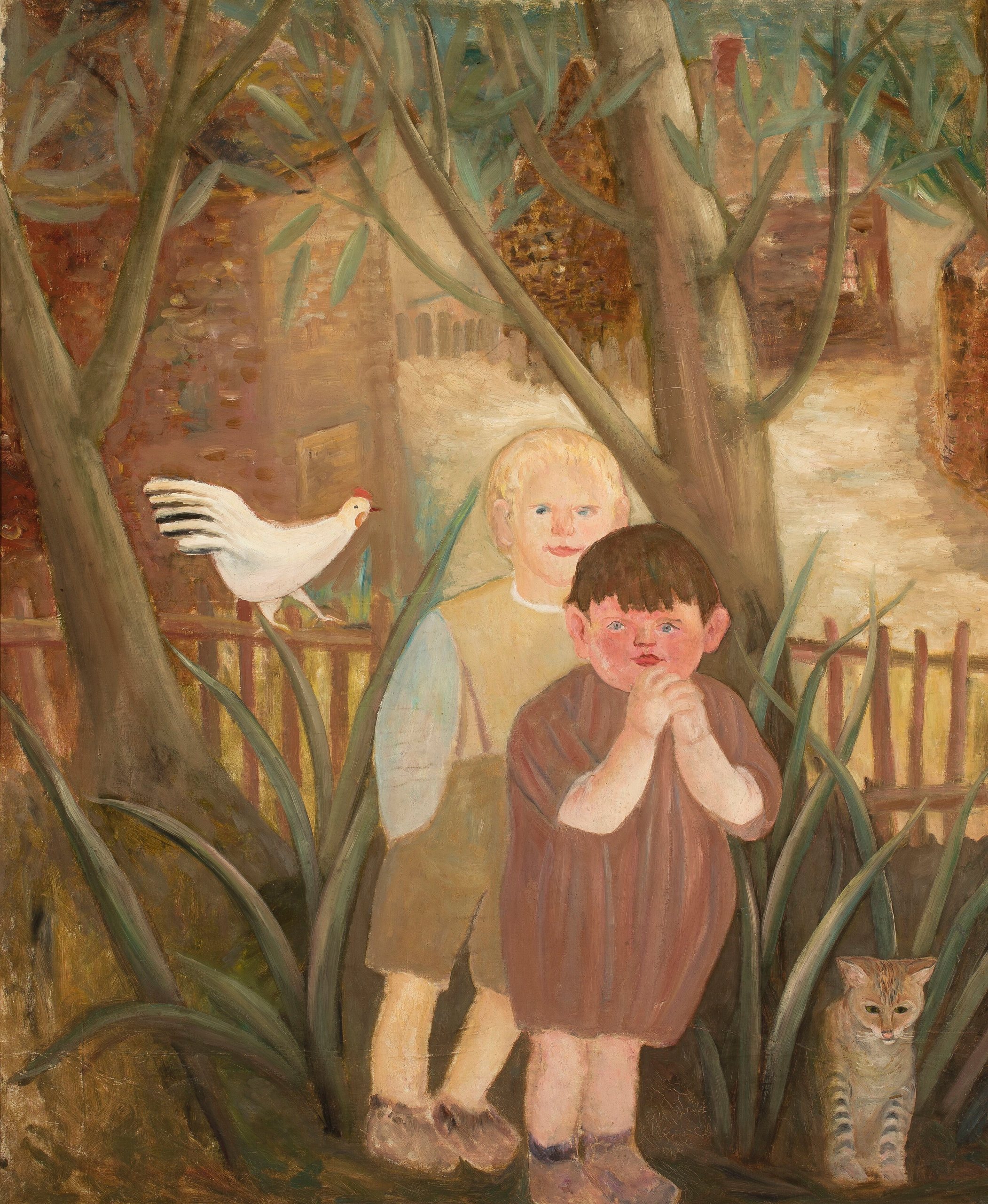 《两个孩子和一只猫》（Two children with a cat）｜塔德乌什·马科夫斯基 Tadeusz Makowski｜1920
