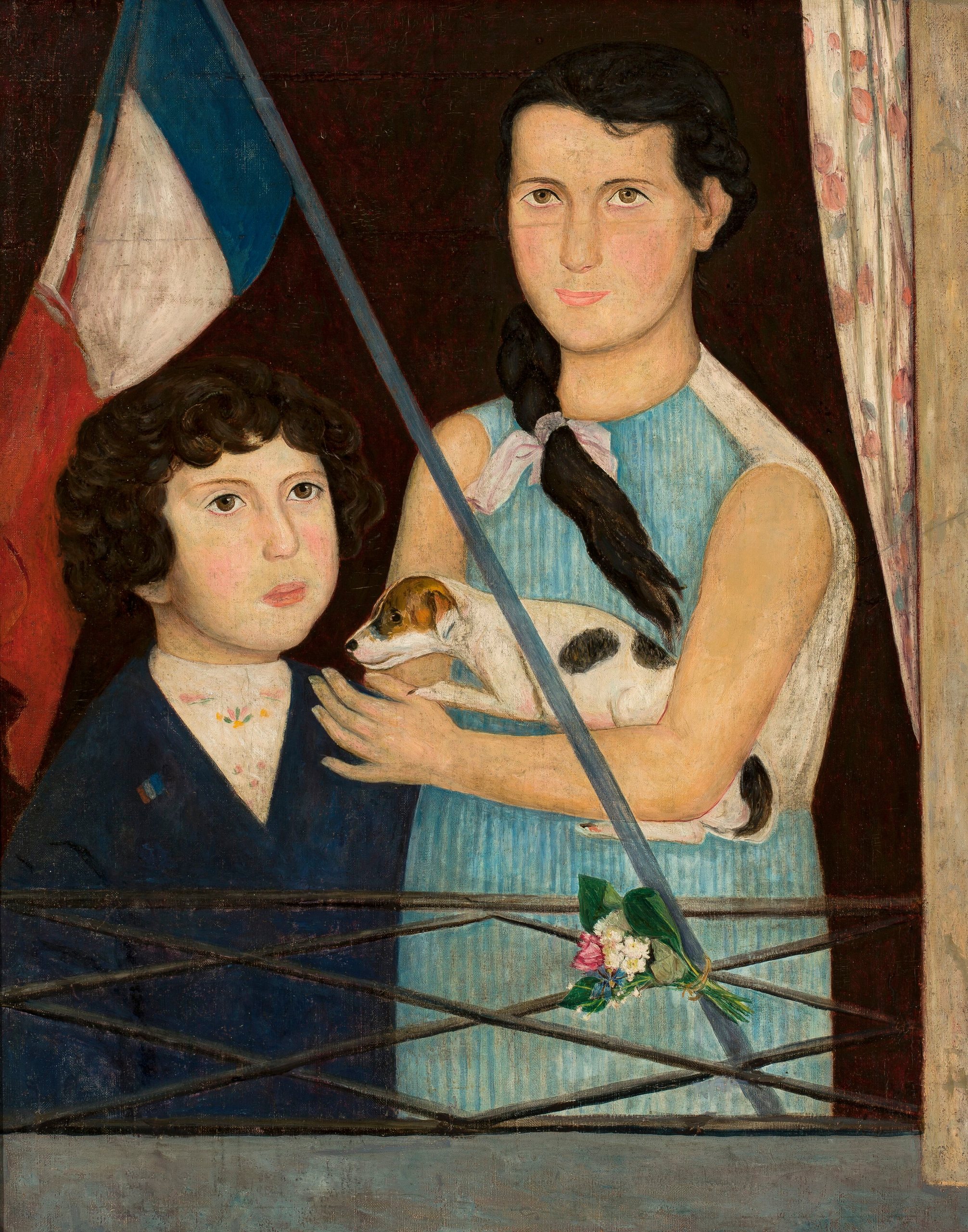 《两个拿着法国国旗的孩子》（Two children with a French flag）｜塔德乌什·马科夫斯基 Tadeusz Makowski｜1920