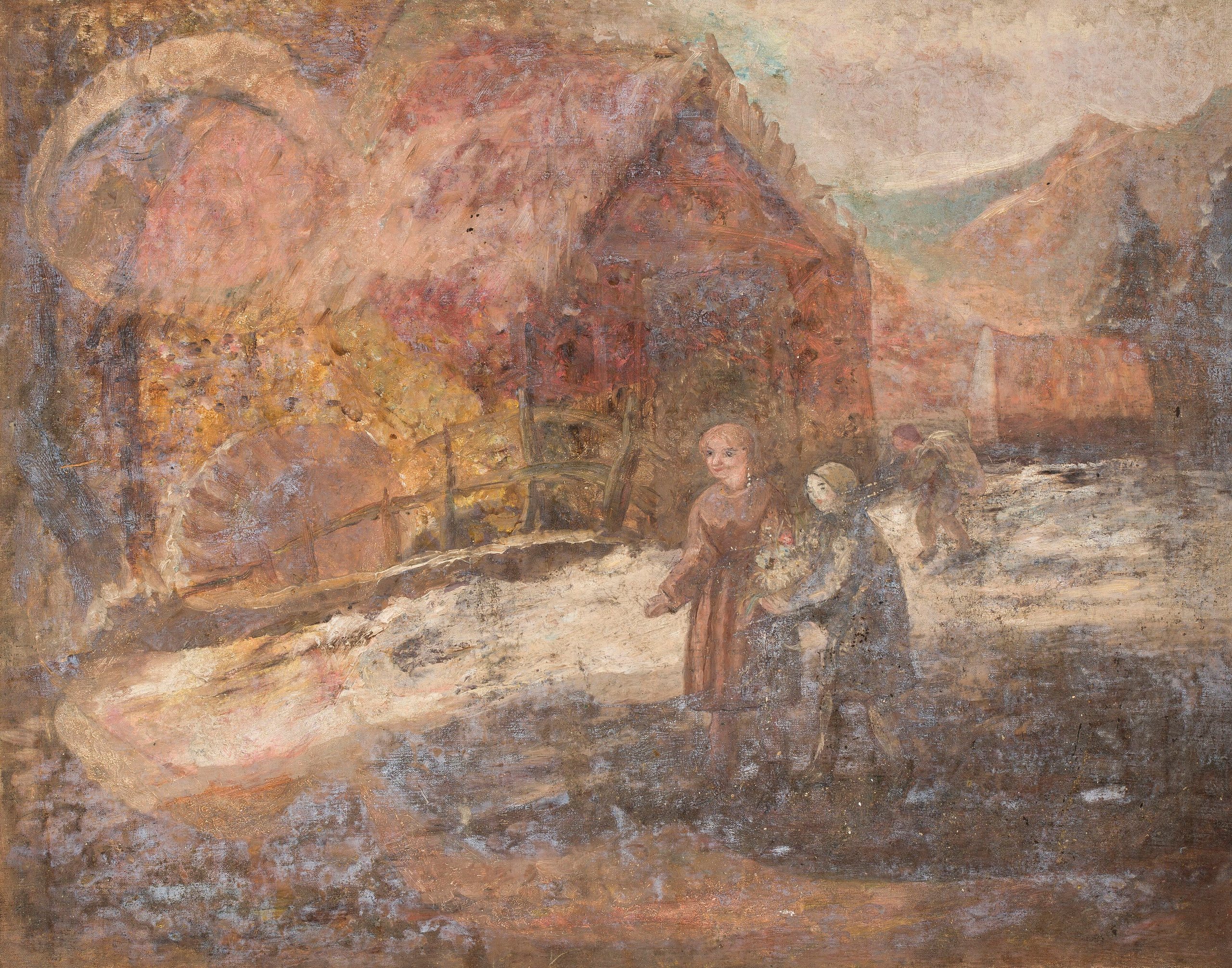 《风景背景下的两个小女孩》（Two little girls against the background of a landscape）｜塔德乌什·马科夫斯基 Tadeusz Makowski｜1918