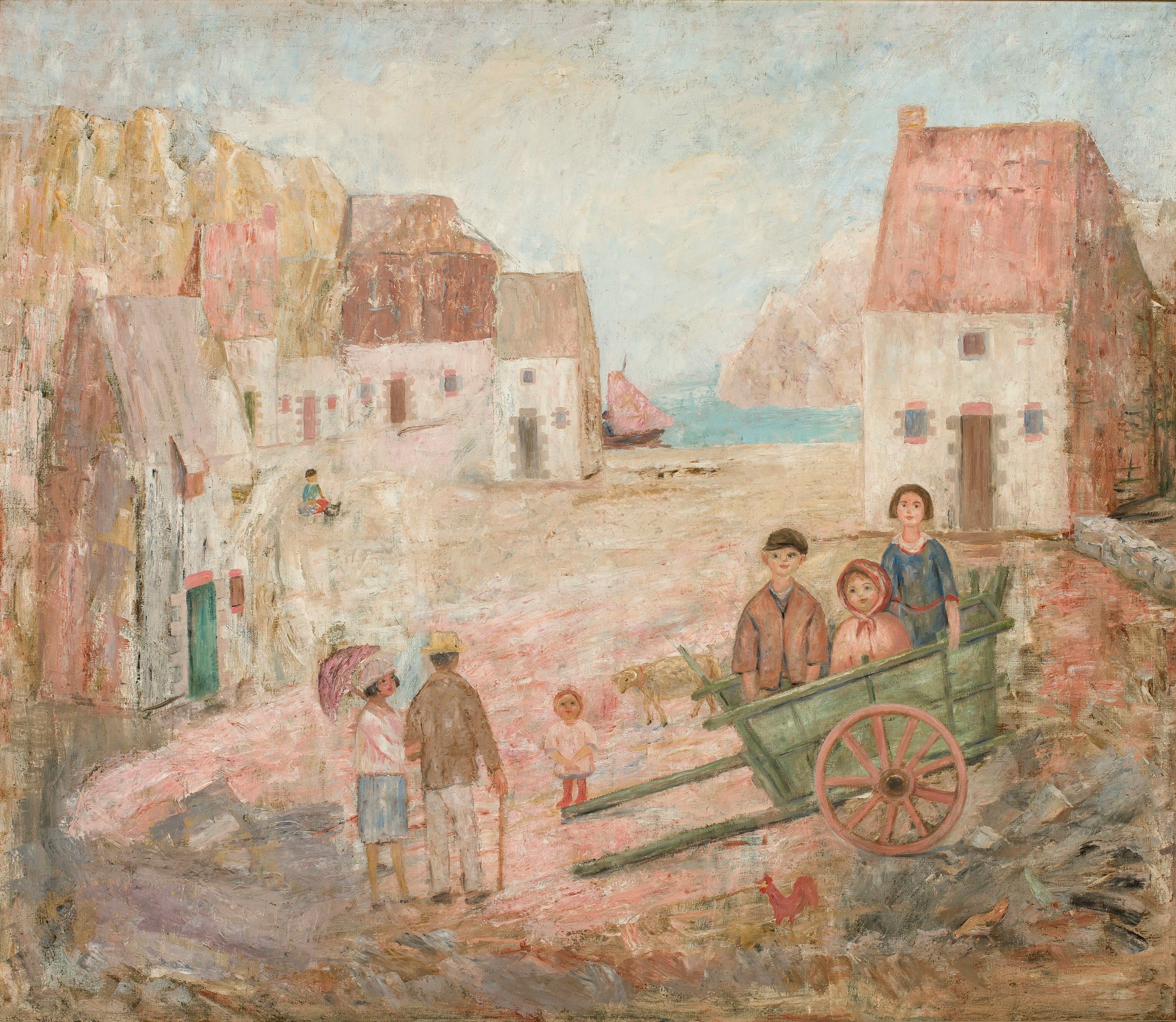 《有婴儿车里的孩子的小镇景观》（Landscape of a small town with children in a pram）｜塔德乌什·马科夫斯基 Tadeusz Makowski｜1924
