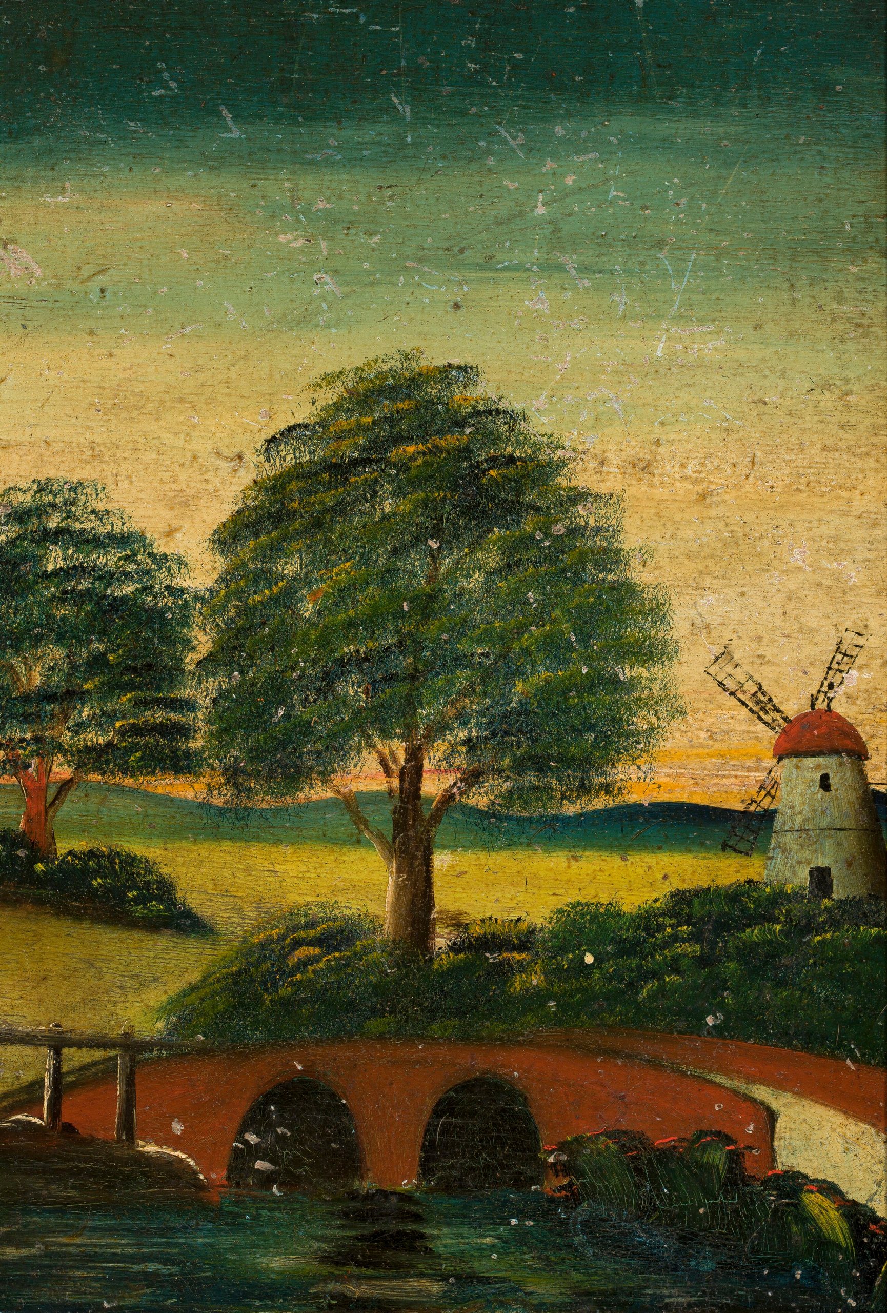 《有风车和桥梁的风景》（Landscape with a windmill and a bridge）｜塔德乌什·马科夫斯基 Tadeusz Makowski｜1920