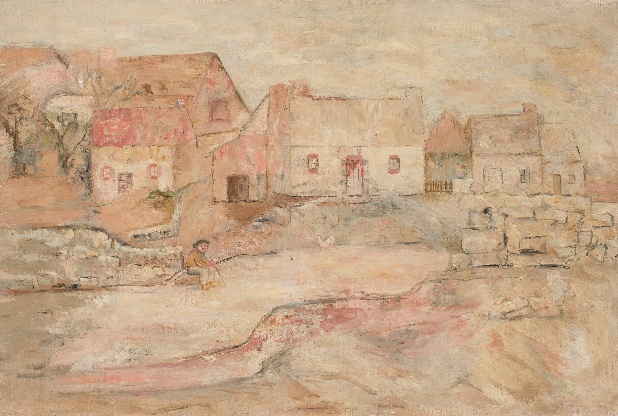 《布列塔尼风景与坐着的男人》（Breton landscape with a seated man）｜塔德乌什·马科夫斯基 Tadeusz Makowski｜1924