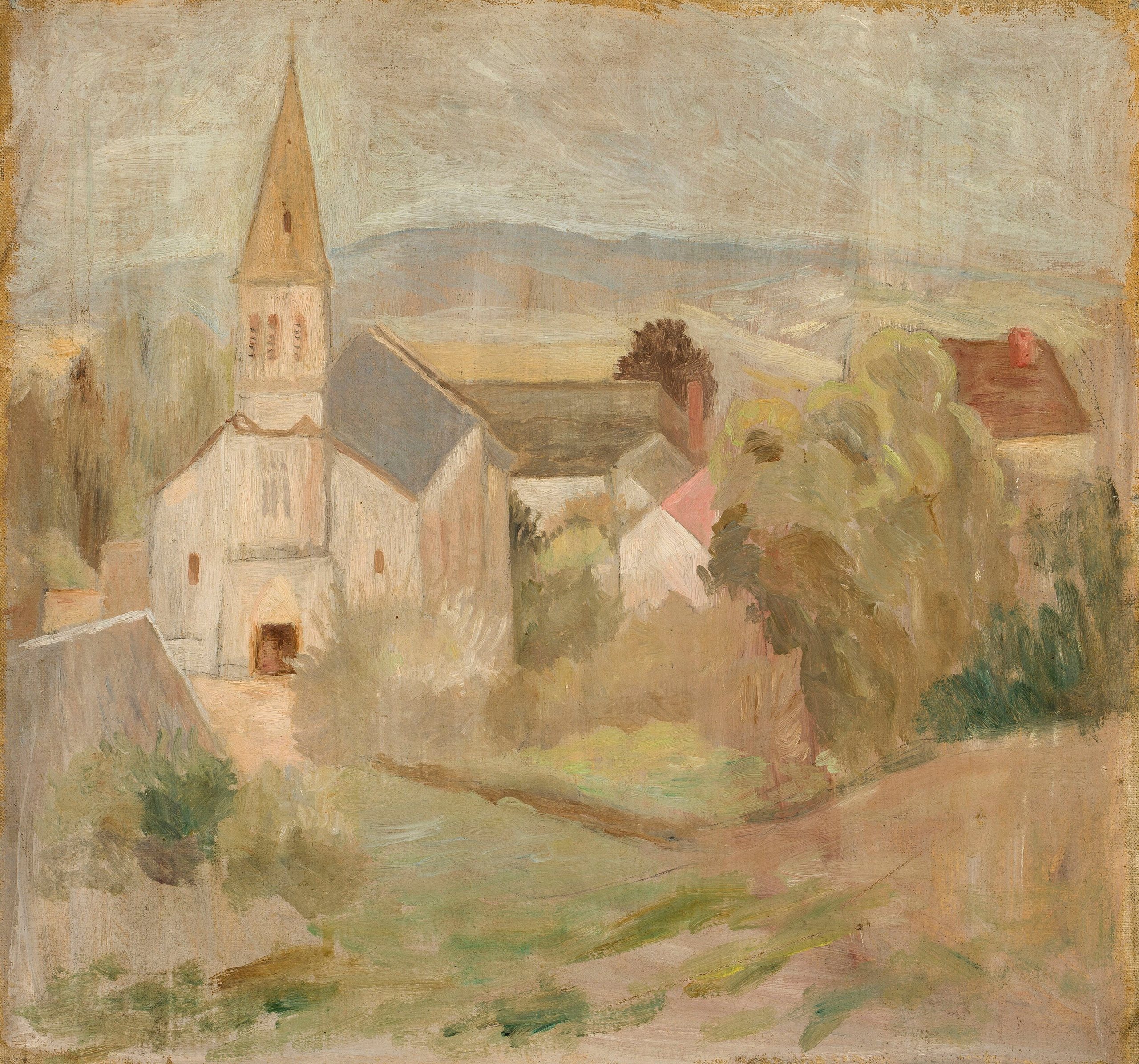 《有教堂的风景 (La Comelle)》（Landscape with a church (La Comelle)）｜塔德乌什·马科夫斯基 Tadeusz Makowski｜1923