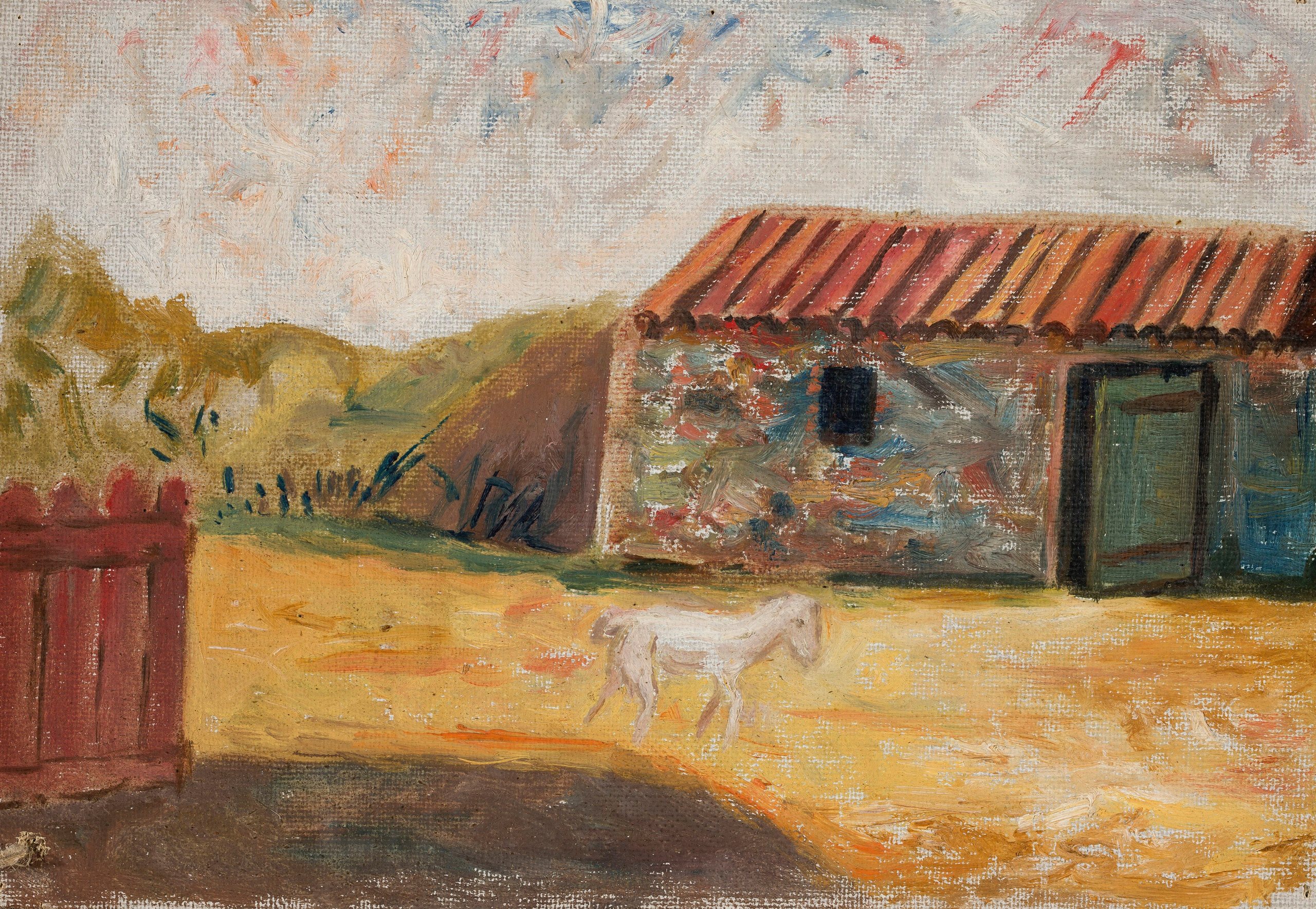 《有白色小马驹的农村农庄》（Rural farmstead with a white foal）｜塔德乌什·马科夫斯基 Tadeusz Makowski｜1931