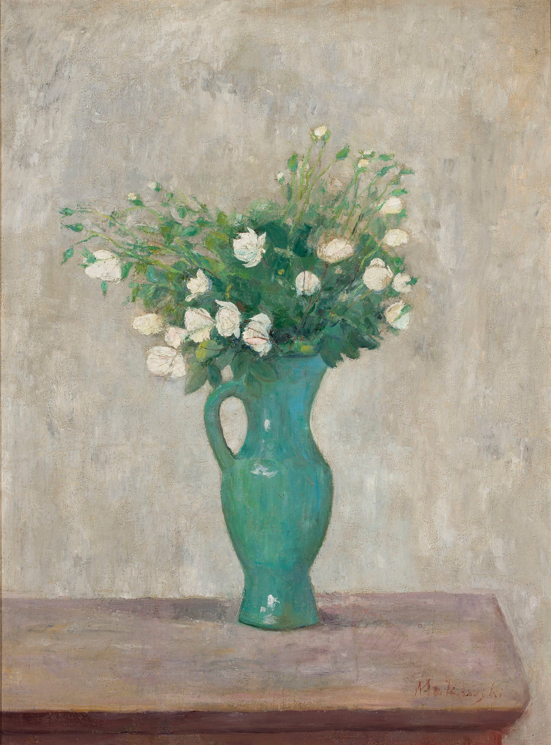 《绿色花瓶里的花束》（Bouquet in a green flower-vase）｜塔德乌什·马科夫斯基 Tadeusz Makowski｜1916