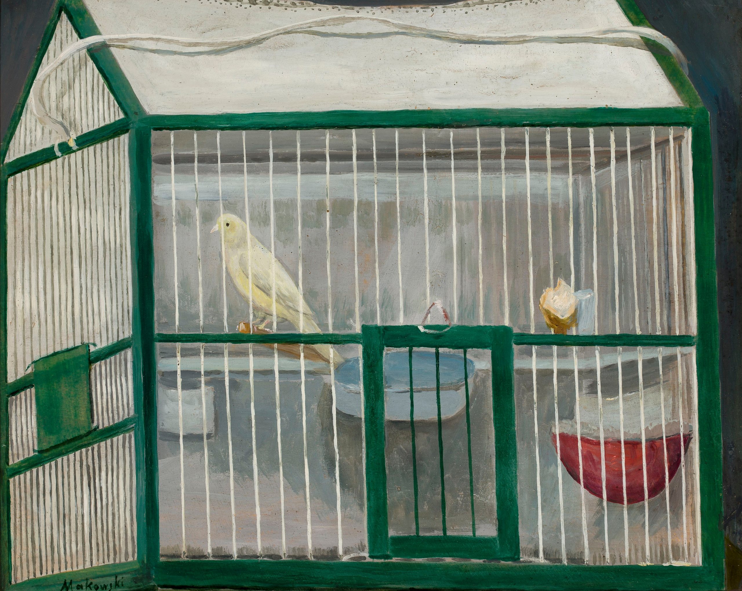 《有金丝雀的笼子》（Cage with a canary）｜塔德乌什·马科夫斯基 Tadeusz Makowski｜1922
