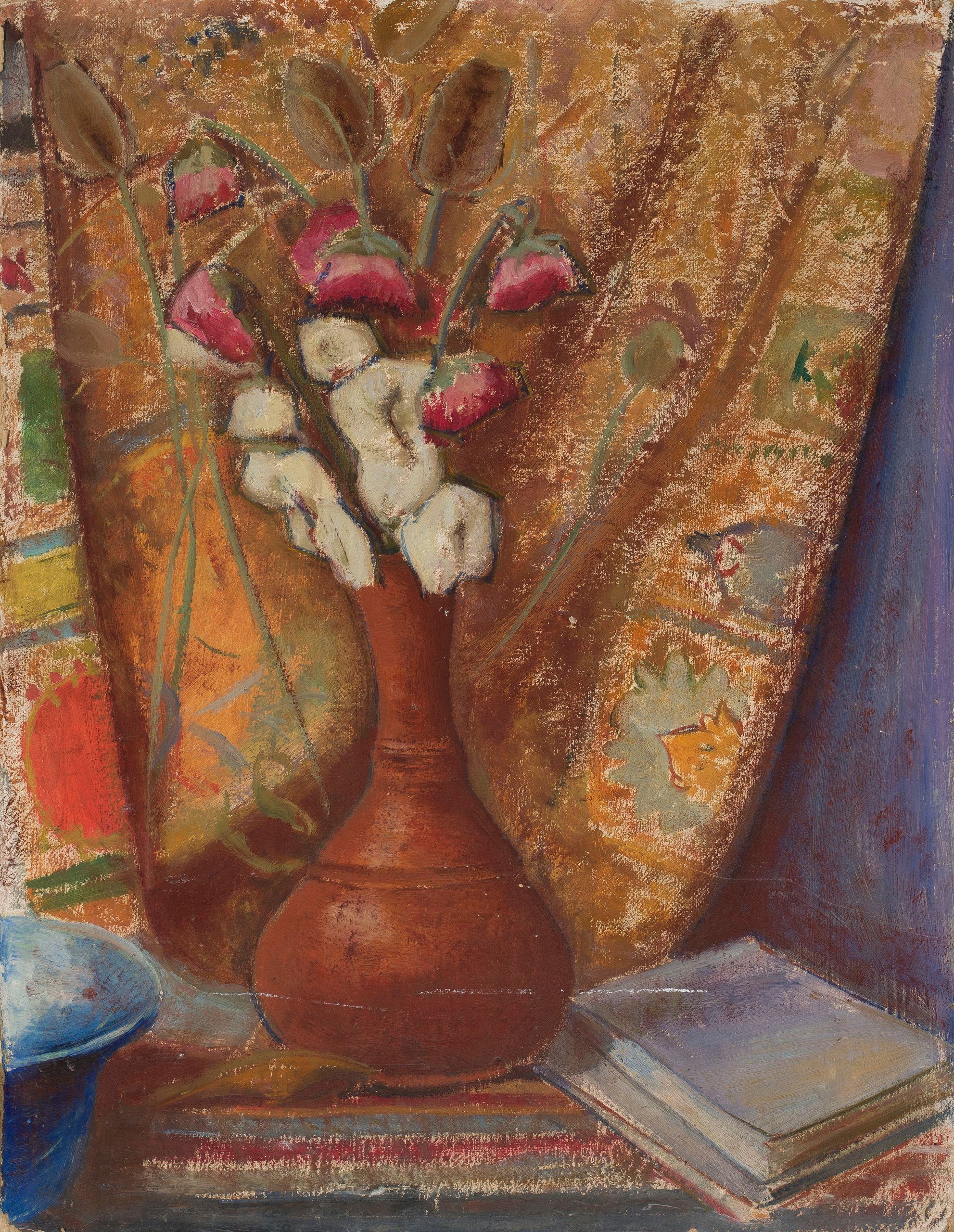 《粘土花瓶中的花朵》（Flowers in a clay flower-vase）｜塔德乌什·马科夫斯基 Tadeusz Makowski｜1932