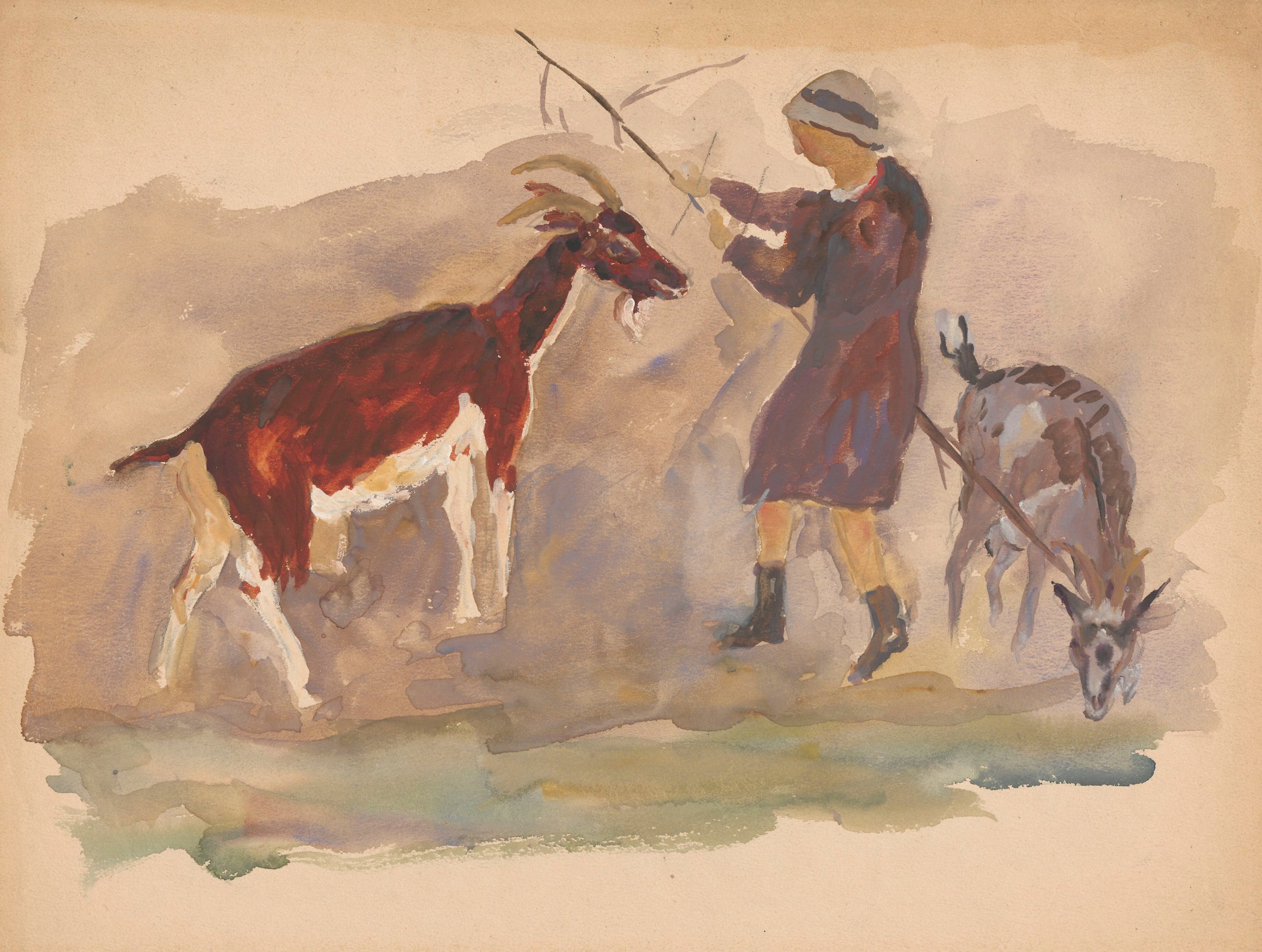 《一个女孩有两只山羊》（A girl with two goats）｜塔德乌什·马科夫斯基 Tadeusz Makowski｜1919