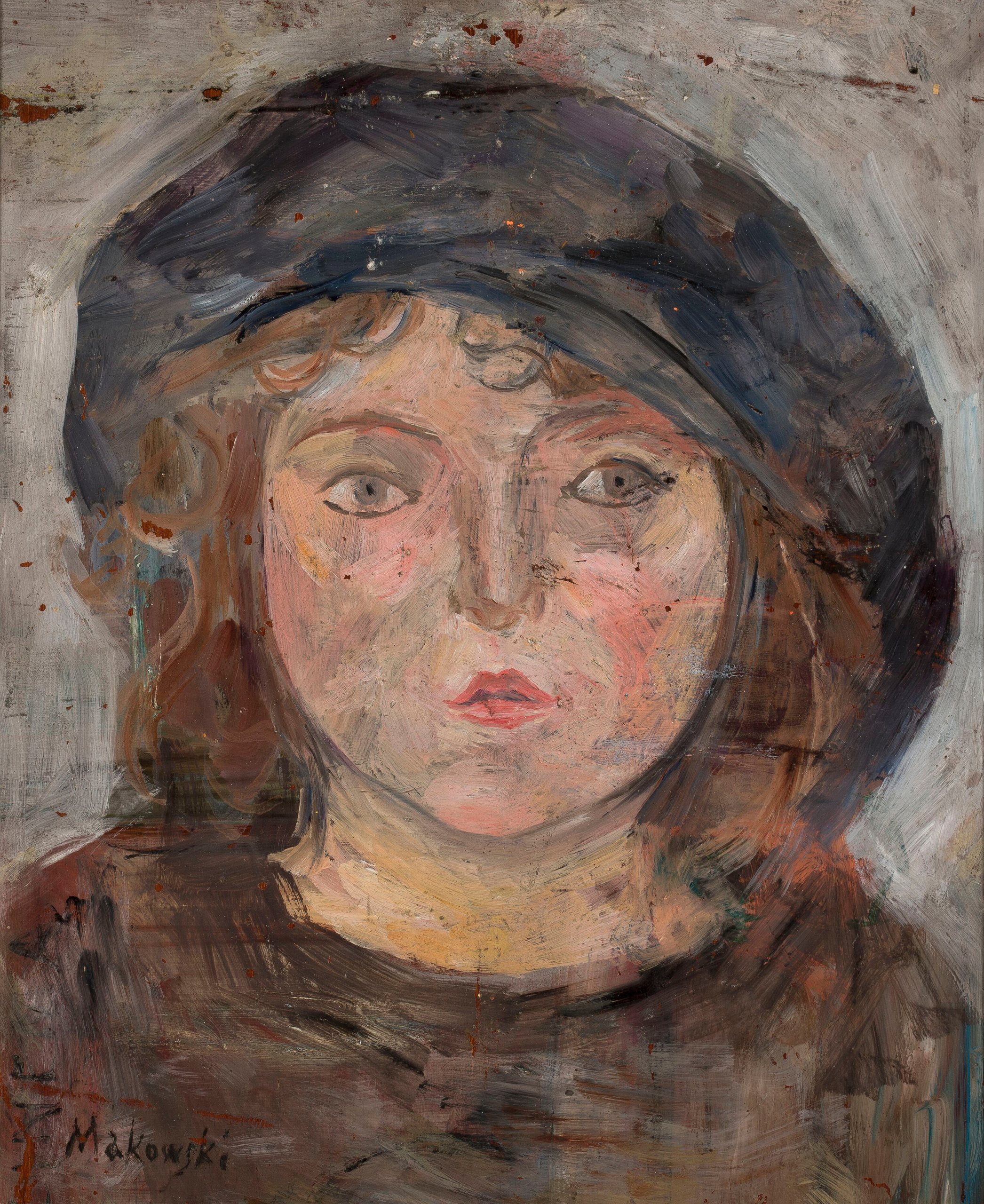 《戴深色贝雷帽的小女孩头像》（Head of a little girl in a dark beret）｜塔德乌什·马科夫斯基 Tadeusz Makowski｜1919