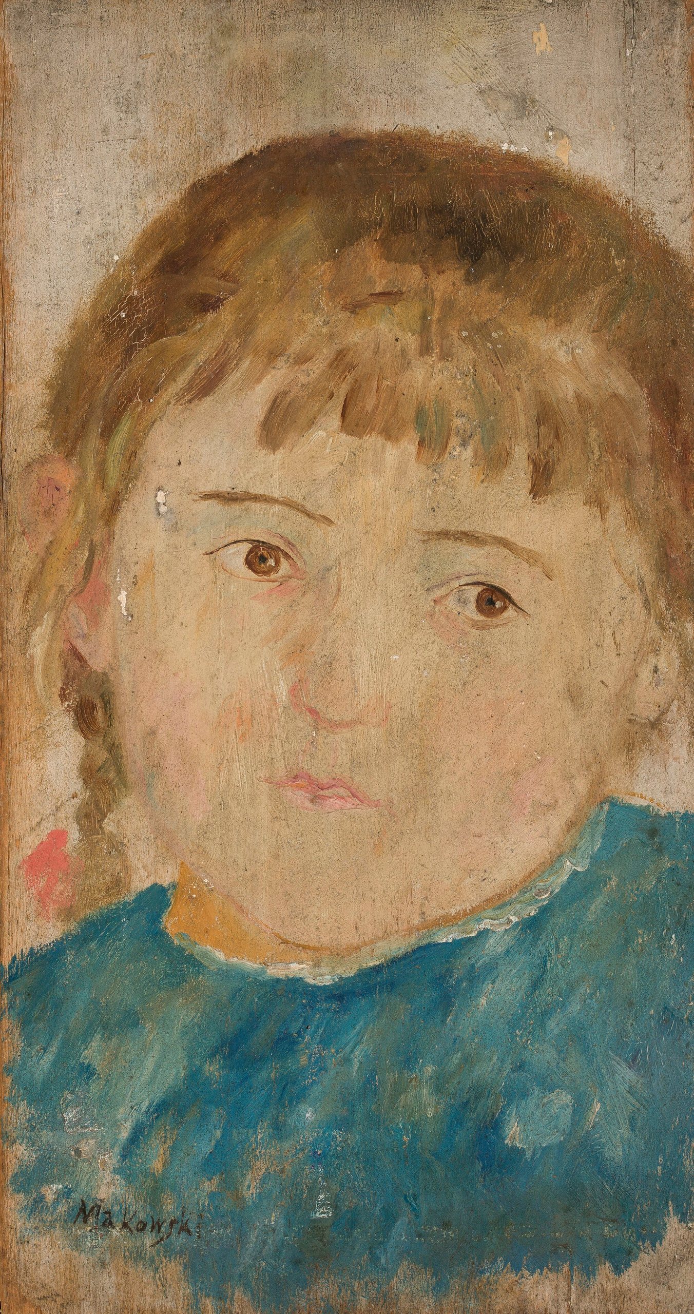 《一件蓝色礼服的小女孩》（Little girl in a blue dress）｜塔德乌什·马科夫斯基 Tadeusz Makowski｜1912
