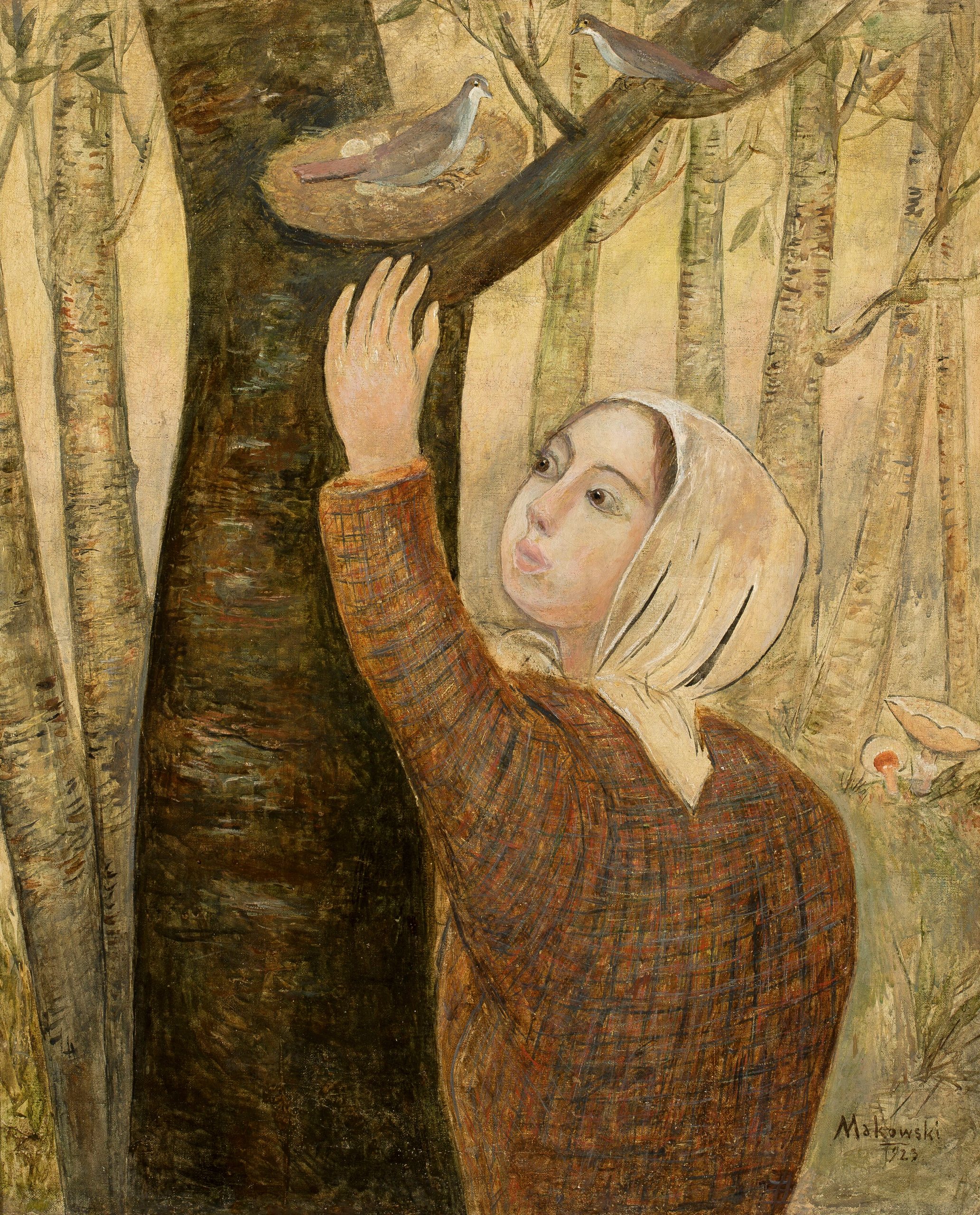 《小女孩伸手去拿鸟巢》（Little girl reaching for a nest）｜塔德乌什·马科夫斯基 Tadeusz Makowski｜1923