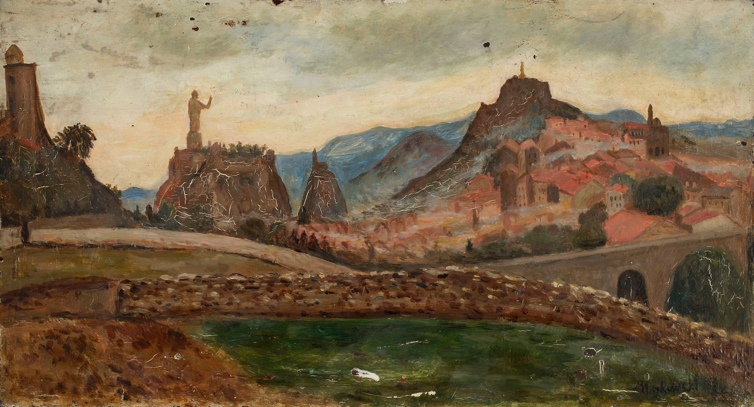 《山上的小镇（勒皮周围有波利尼亚克城堡）》（A town on a hill (around Le Puy with Chateau de Polignac)）｜塔德乌什·马科夫斯基 Tadeusz Makowski｜1921